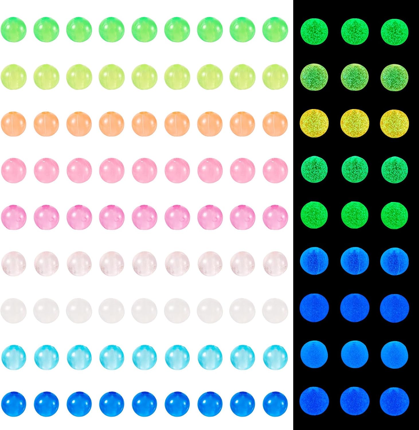 1784Pcs 6 mm Glow in The Dark Beads for Jewelry Making, Mixed Color Resin Luminous Round Beads Colorful Glowing Loose Spacer Bubble Beads for DIY Crafts Bracelets Earrings Lanyard Making - Image 2