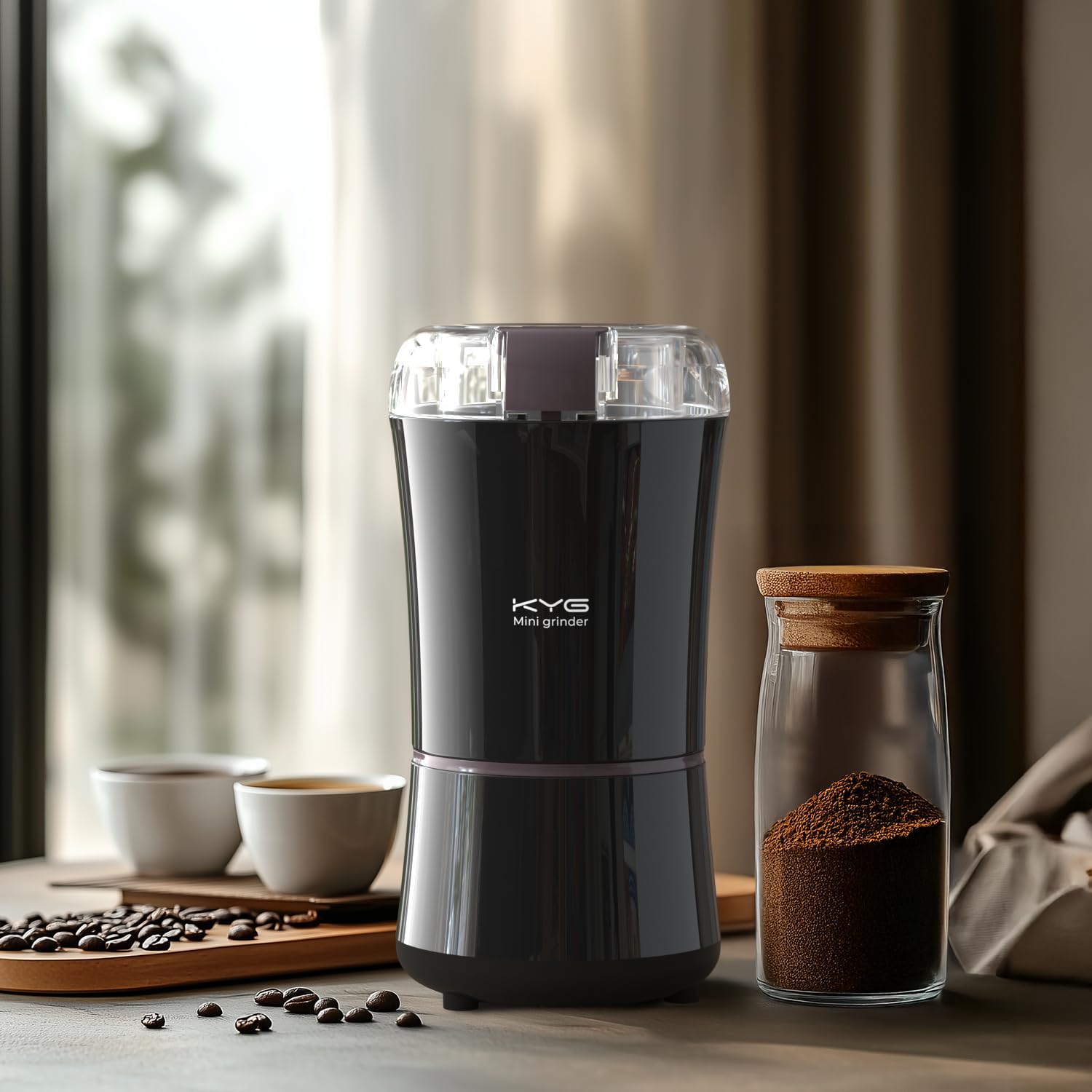 KYG Macinacaffè Elettrico 200W 50g con Lame in Acciaio Inox Macinino Inossidabile 304 Coffee Grinder per Chicchi di caffè Macina Spezie Semi Pepe Zucchero Sale