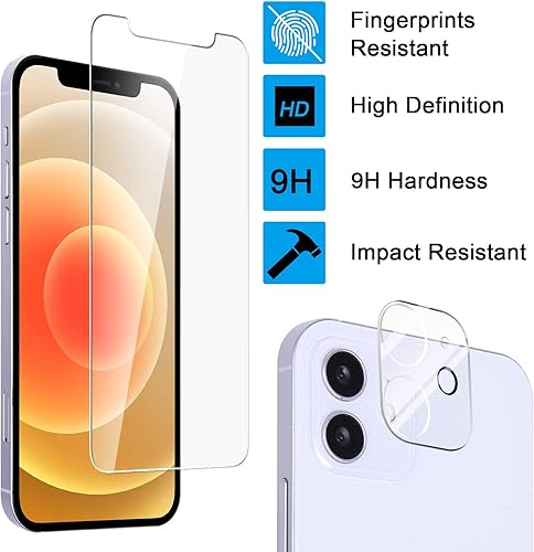 Miniatura 5 de Wisdompro Paquete de 3 protectores de pantalla para iPhone 12 y 3 protectores de lente de cámara, pantalla de vidrio templado transparente y