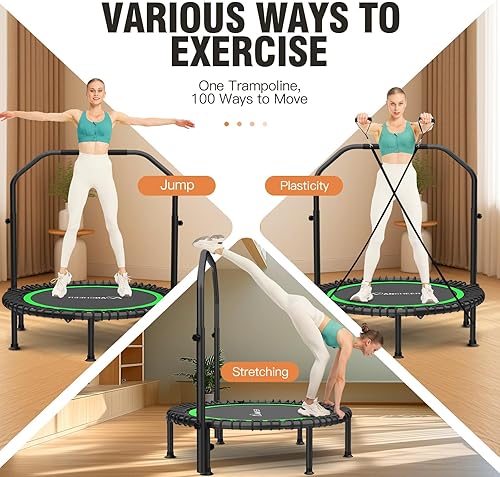 Miniatura 8 de ANCHEER Mini trampolín plegable de 40 pulgadas para adultos, carga máxima de 450 libras, pequeño rebote elástico de fitness con barra de mango de