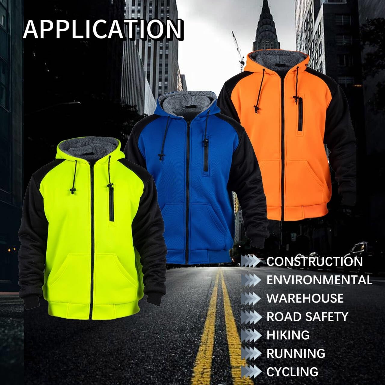 FONIRRA Hi Vis Hoodie for Men Sherpa Fleece Safety Jackets Zipper High Visibility Construction Work Sweatshirts - Image 6