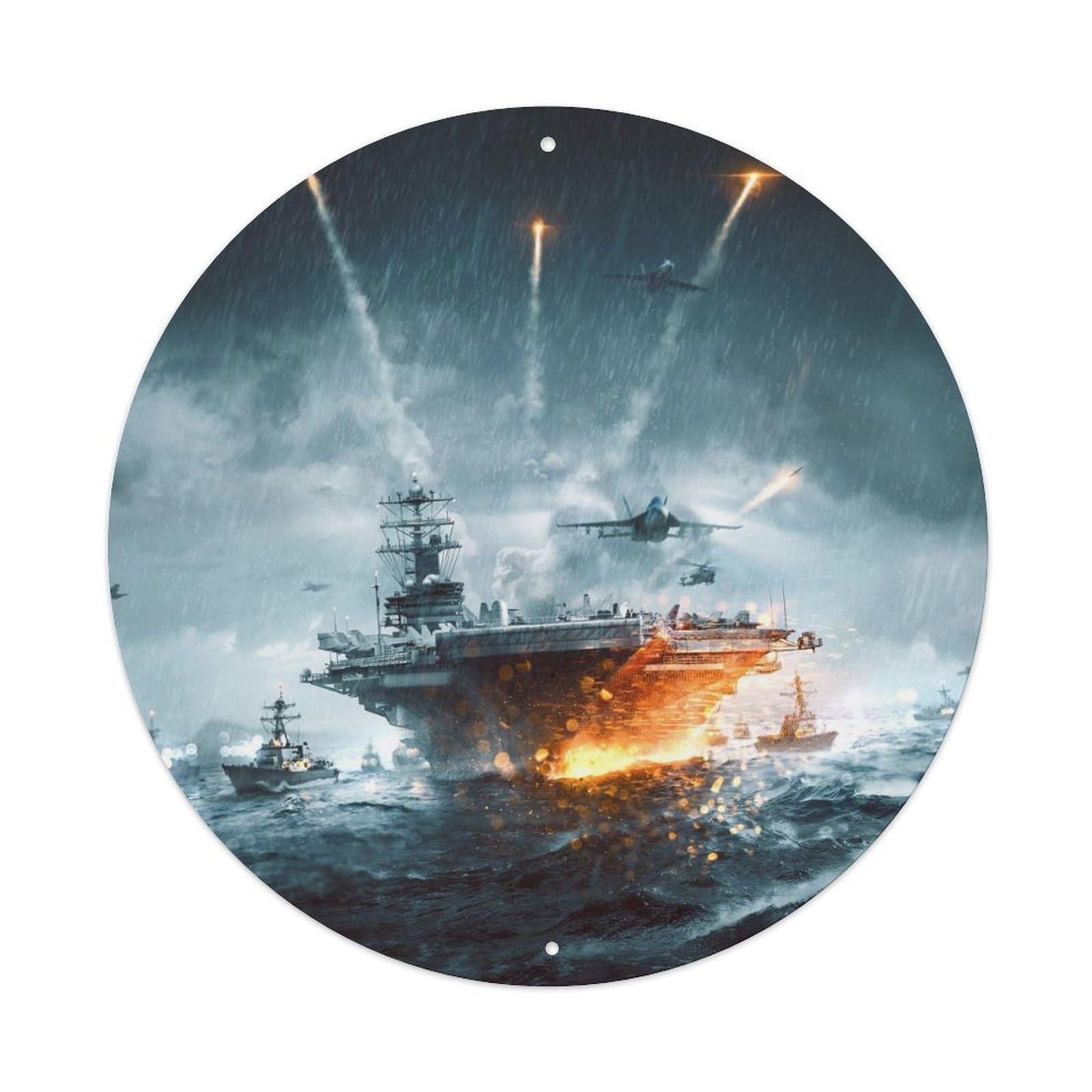 War Battleship Launching Attack Vintage Metal Tin Sign Plaque Wall Decor for Cafe, Club Bar, Office, Garden Metal Poster 8x8Inch