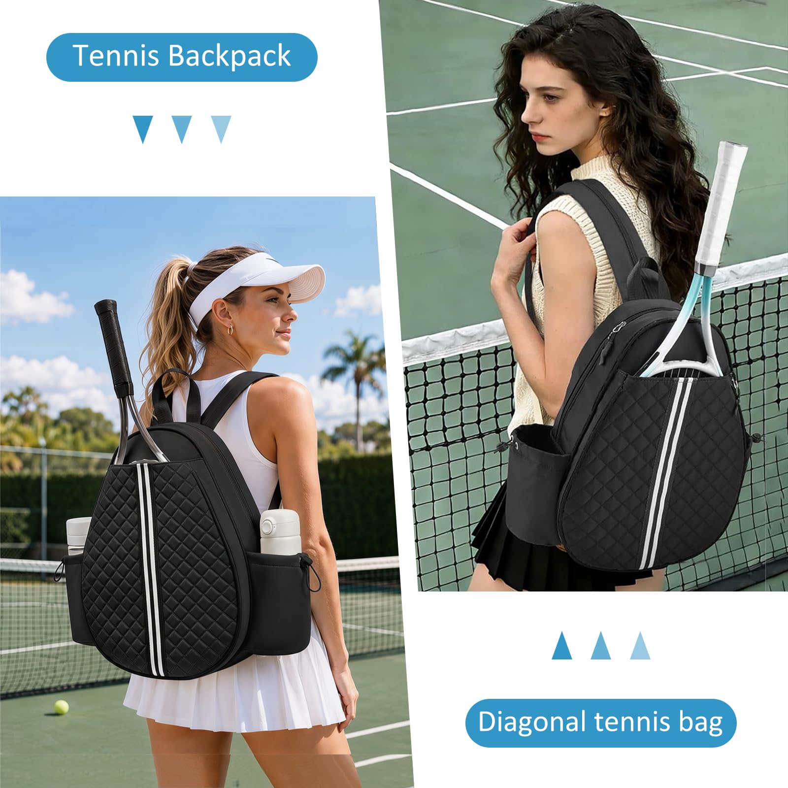 Generisch Zaino da tennis, borsa da tennis da donna e uomo, zaino da tennis per 2 racchette da tennis, impermeabile, zaino sportivo, borsa da badminton per pickleball, tennis e badminton