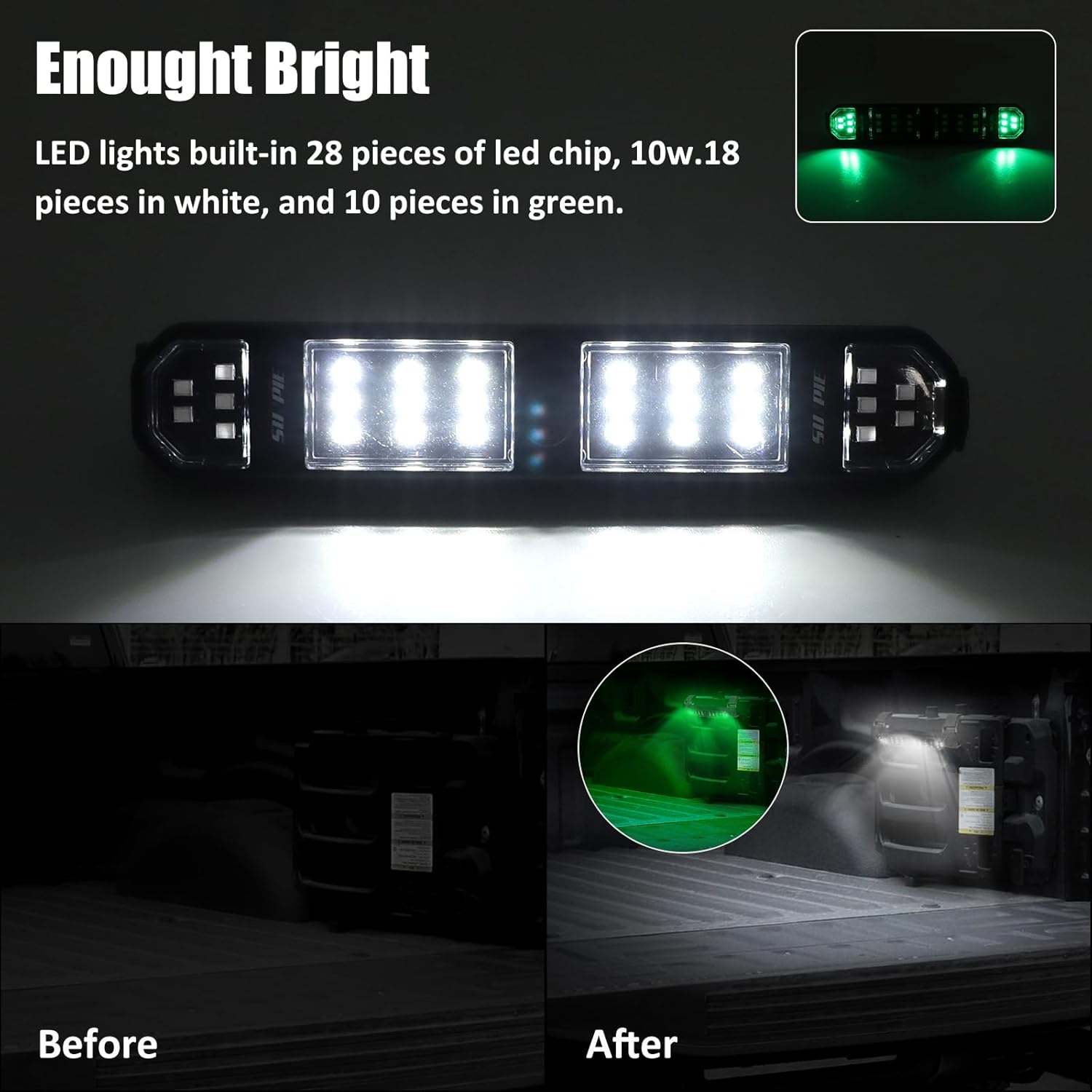 SUNPIE UTV Dome Light for Roll Bar Universal SXS Wireless Dome Light Interior Lighting Rechargeable for Polaris RZR/Ranger/General Talon/Pioneer Kawasaki Mule/Teryx Can Am/Yamaha, White and Green