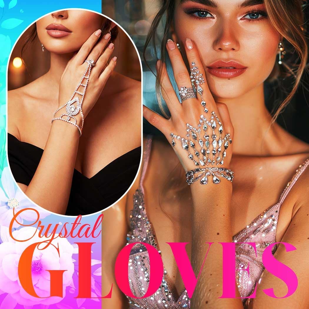 GORTIN Rhinestones Gloves Silver Bridal Fingerless Gloves Prom Hand Chain Accessories for Women image 5