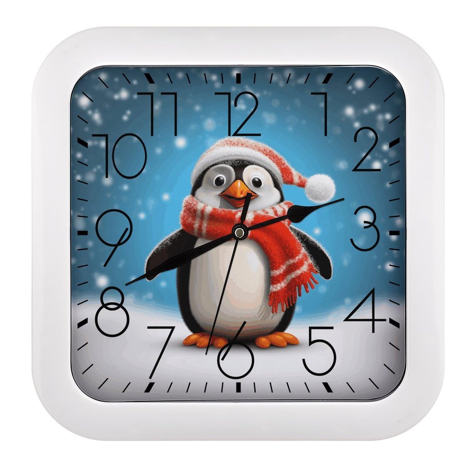 JTREHY Christmas Funny Penguin Wall Clock The Sound is Soft Square Timepiece Fashion Precise Easy to Read Numbers | Perfect Living Room Kitchen Or Office Clocks
