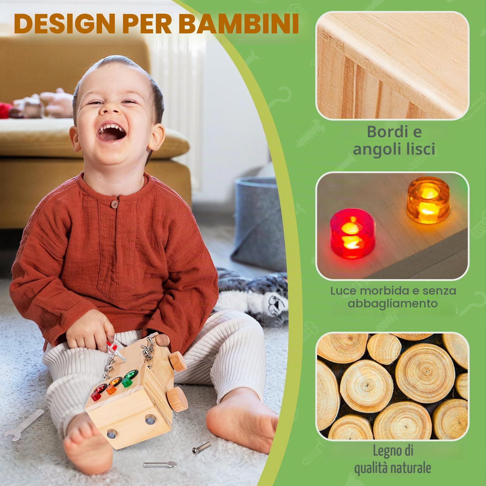 Montessori - Cacciavite, Montessori Busy Board giocattolo a partire da 1 2 3 anni, Montessori Activity Board giocattolo in legno, giocattolo educativo per neonati, ragazzi e ragazze