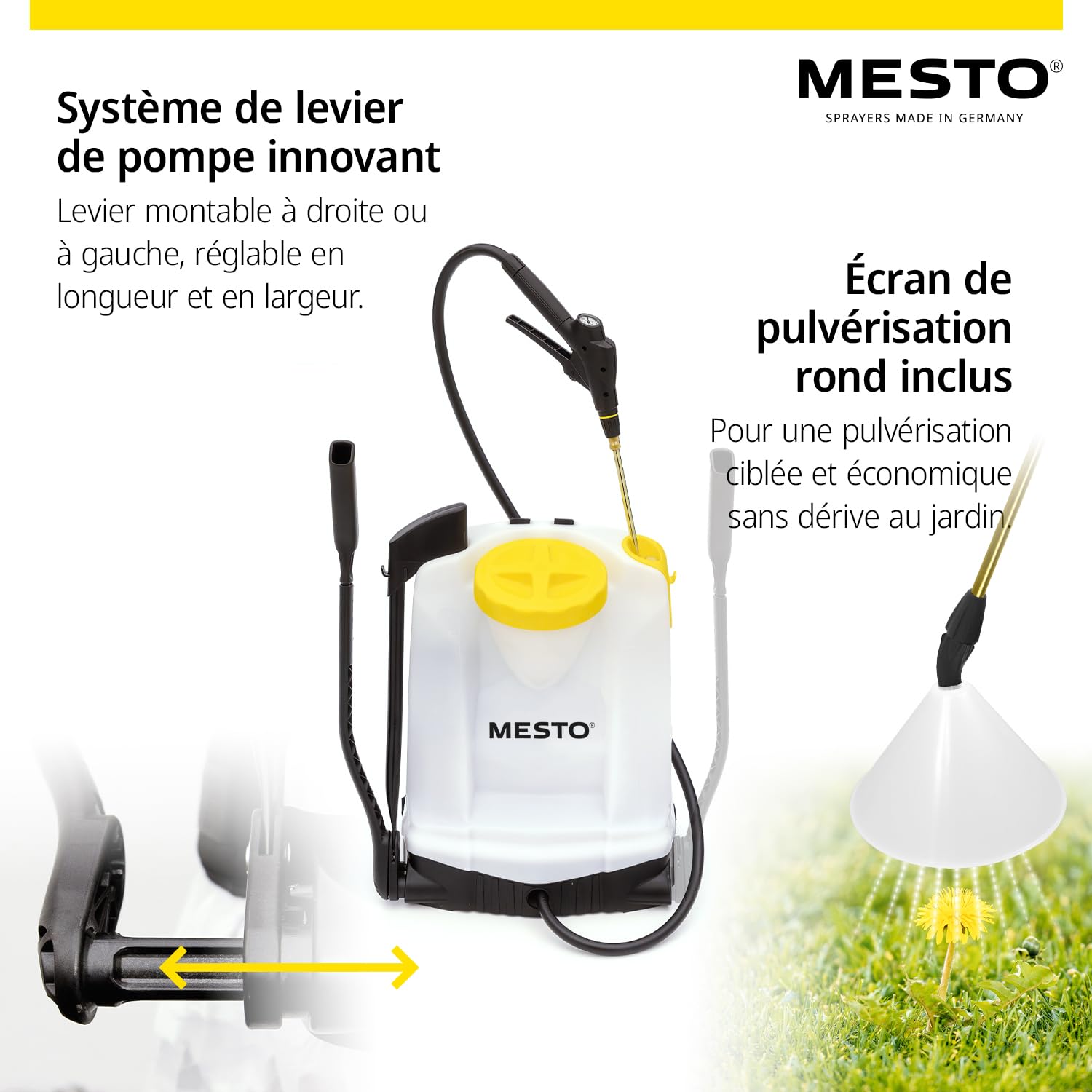 MESTO RS125 Pulvérisateur à Dos 12 L avec écran de pulvérisation Rond | Pulverisateur de Jardin a Dos à Pression 6 Bar | Pulverisateur a Main pour désherbage, arrosage et Protection des Plantes