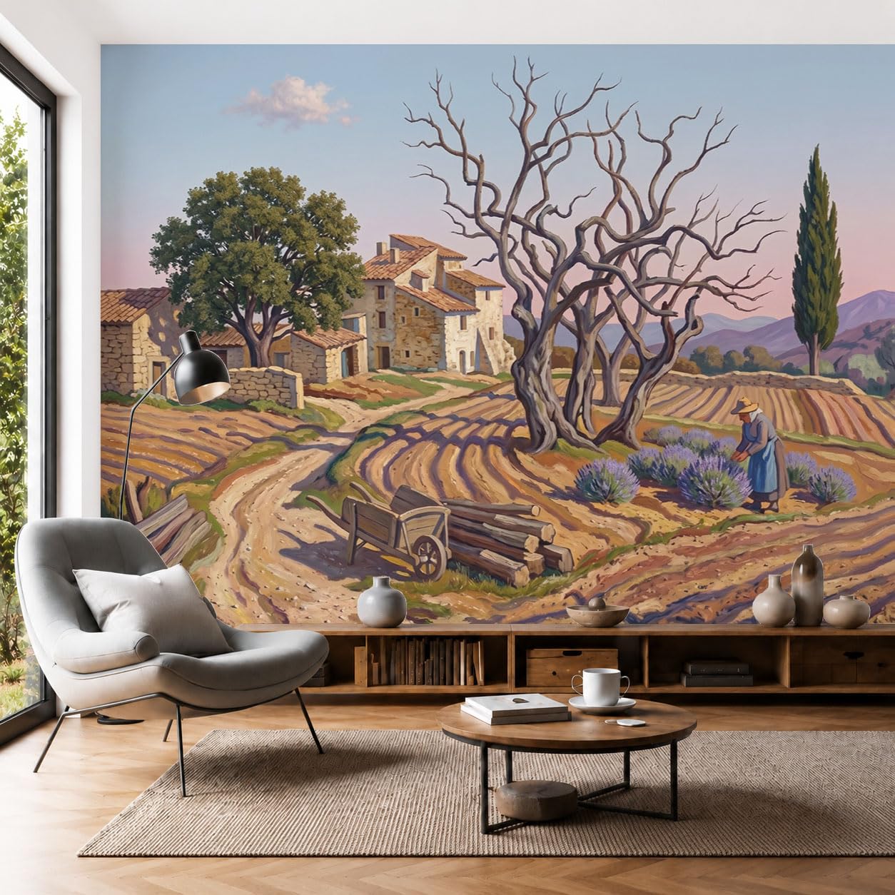 Papier Peint Soie paysage rural pour créer une ambiance de ferme dans la chambre