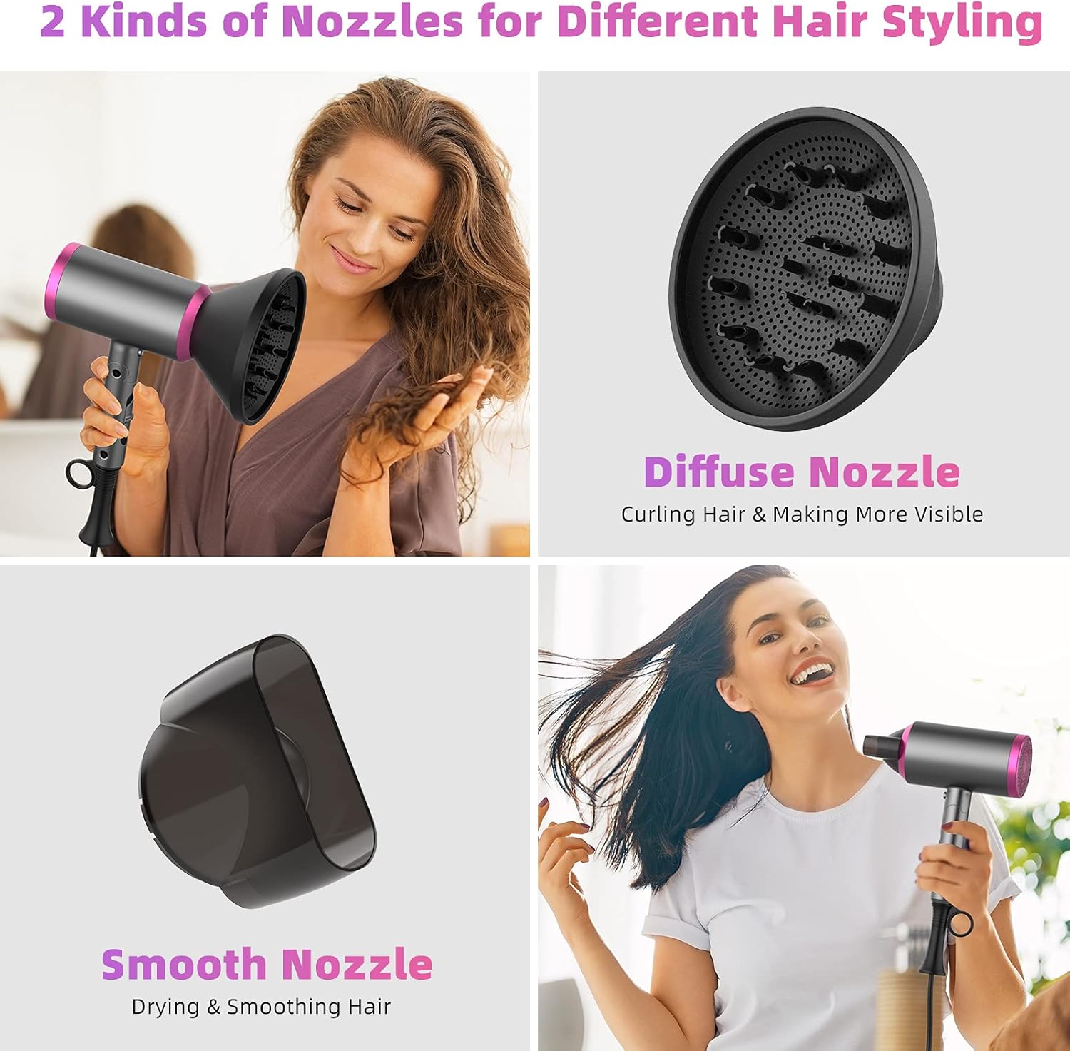 Hair Dryer - Roykoo 1875W Professional Blow Dryer With Negative Ion Technolog, Fast Drying Blow Dryer, 3 Heating/2 Speed/Cold Settings, Nozzles and Diffuser, Hair Blow Dryer for Home Travel Kids : Beauty & Personal Care