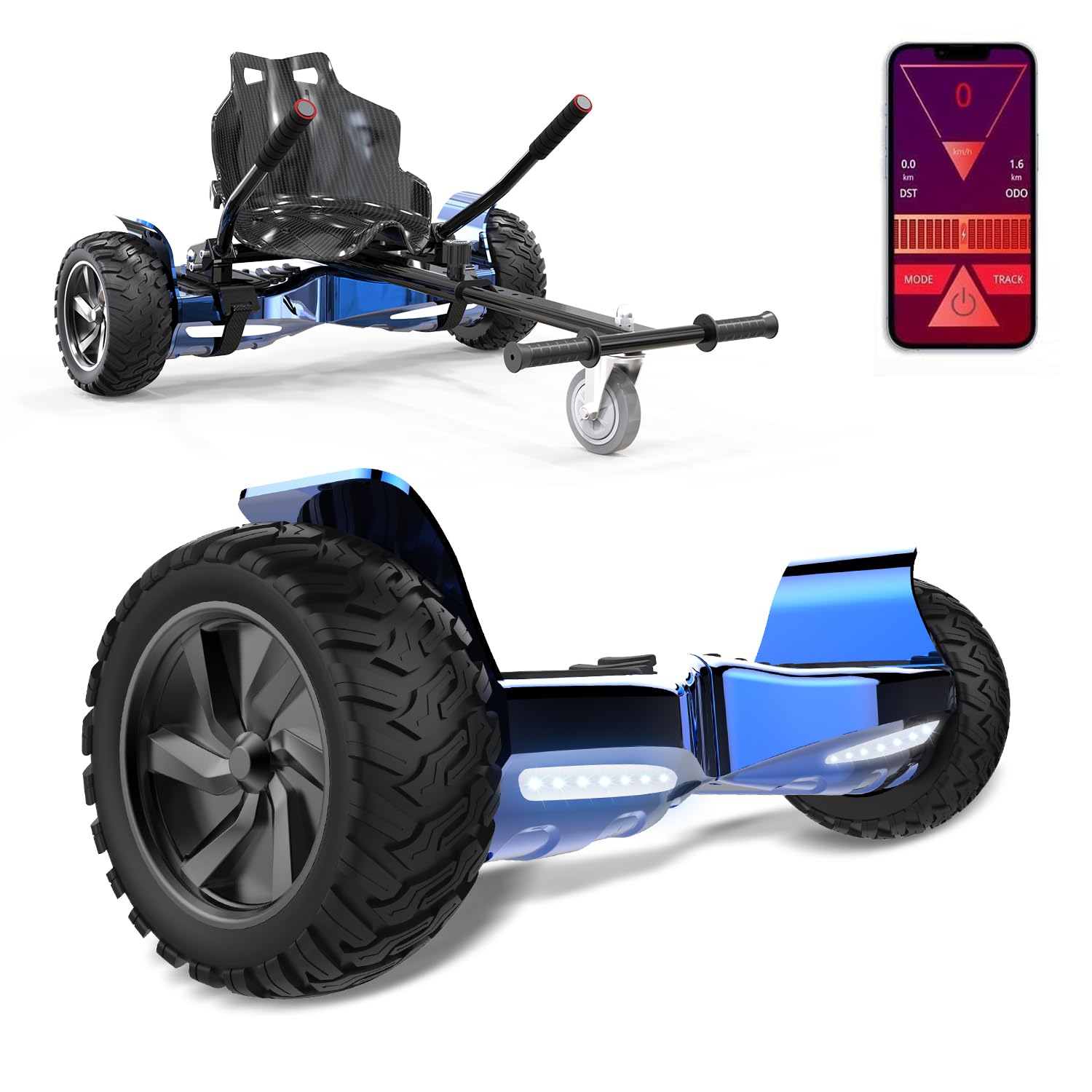GeekMe Hoverboards mit sitz,8.5" All-Terrain mit leistungsstarkem Motor APP Bluetooth eingebaut + Hoverkart Zubehör für Hoverboards