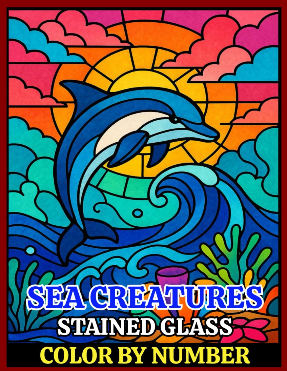 Sea Creatures Stained Glass Color by Number for Adults and Kids: Ocean Animal Coloring Book Featuring Dolphins, Turtles, Sharks, and More for ... Fun (Stained Glass Coloring Book for Adults)