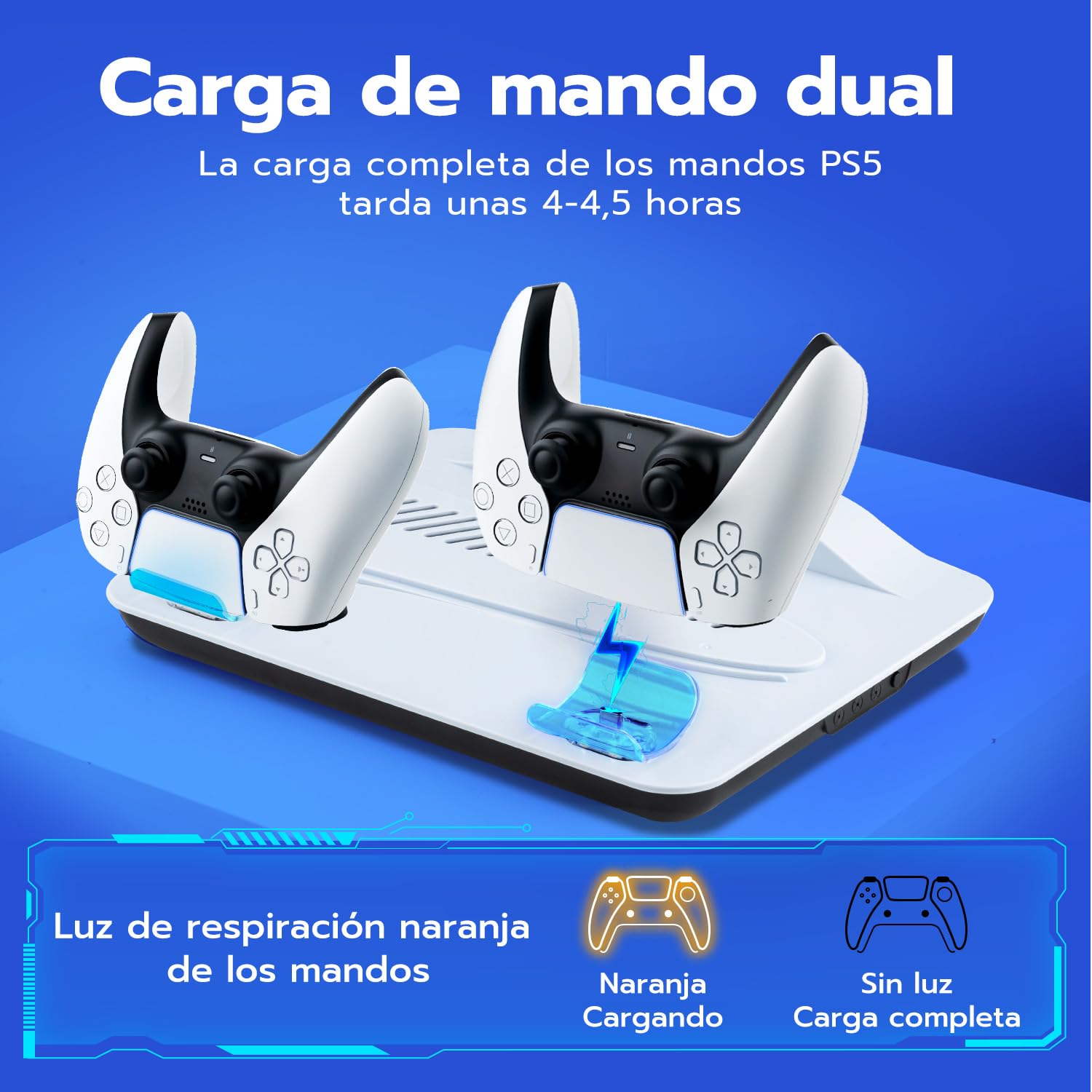 Mcbazel Base de Carga y Refrigeración para PS5/PS5 Pro, Estación de Carga y Refrigeración con 3 Velocidades y Luz LED para PlayStation 5 & PlayStation 5 Pro Digitales y de Discos - Blanco