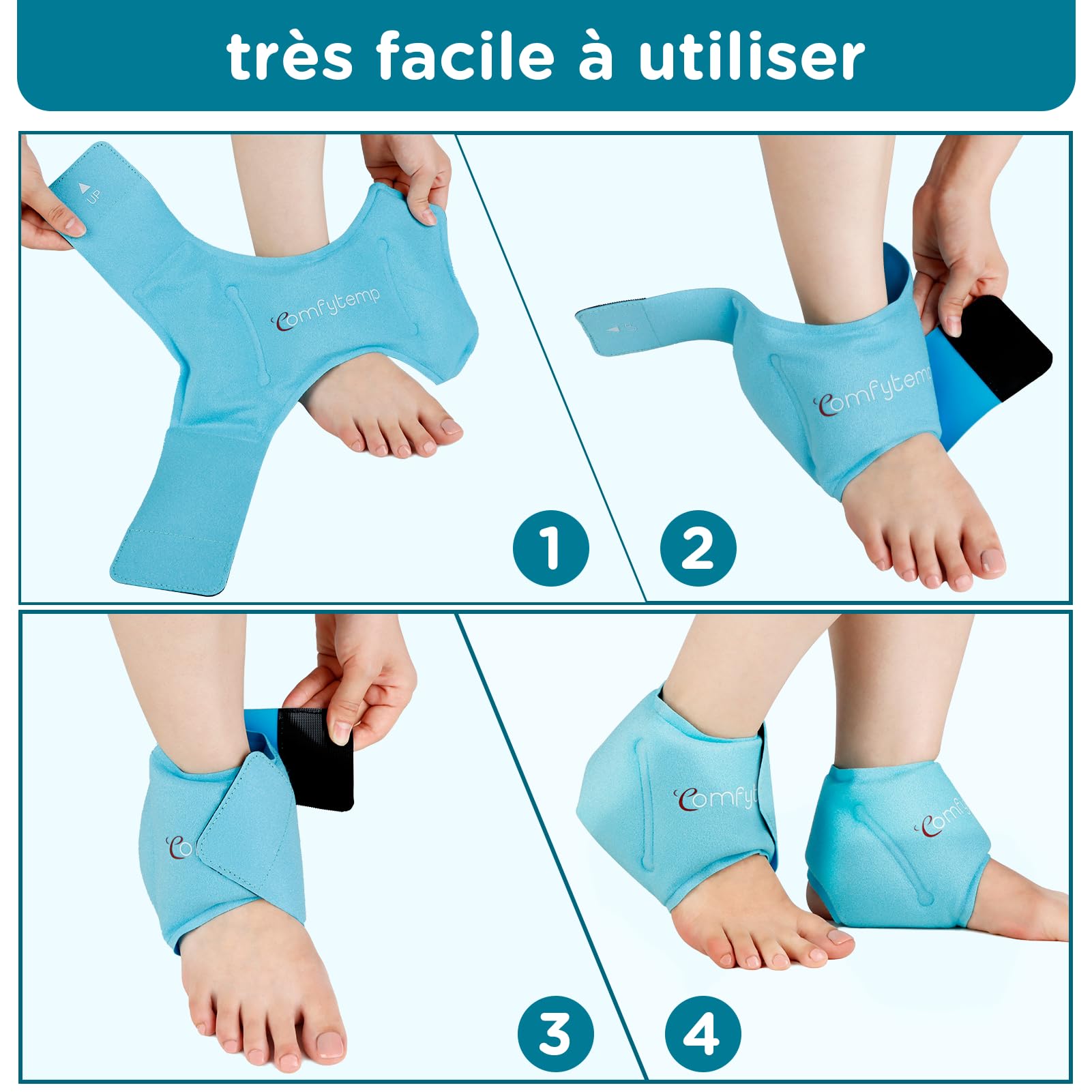 Comfytemp 2 Unité Poche de Glace pour le Gonflement de Cheville, Fasciite Plantaire, Soulagement la Douleur du Pieds, Packs de Gel Réutilisables, Compression Chaud et Froid pour Tendinite d'Achille