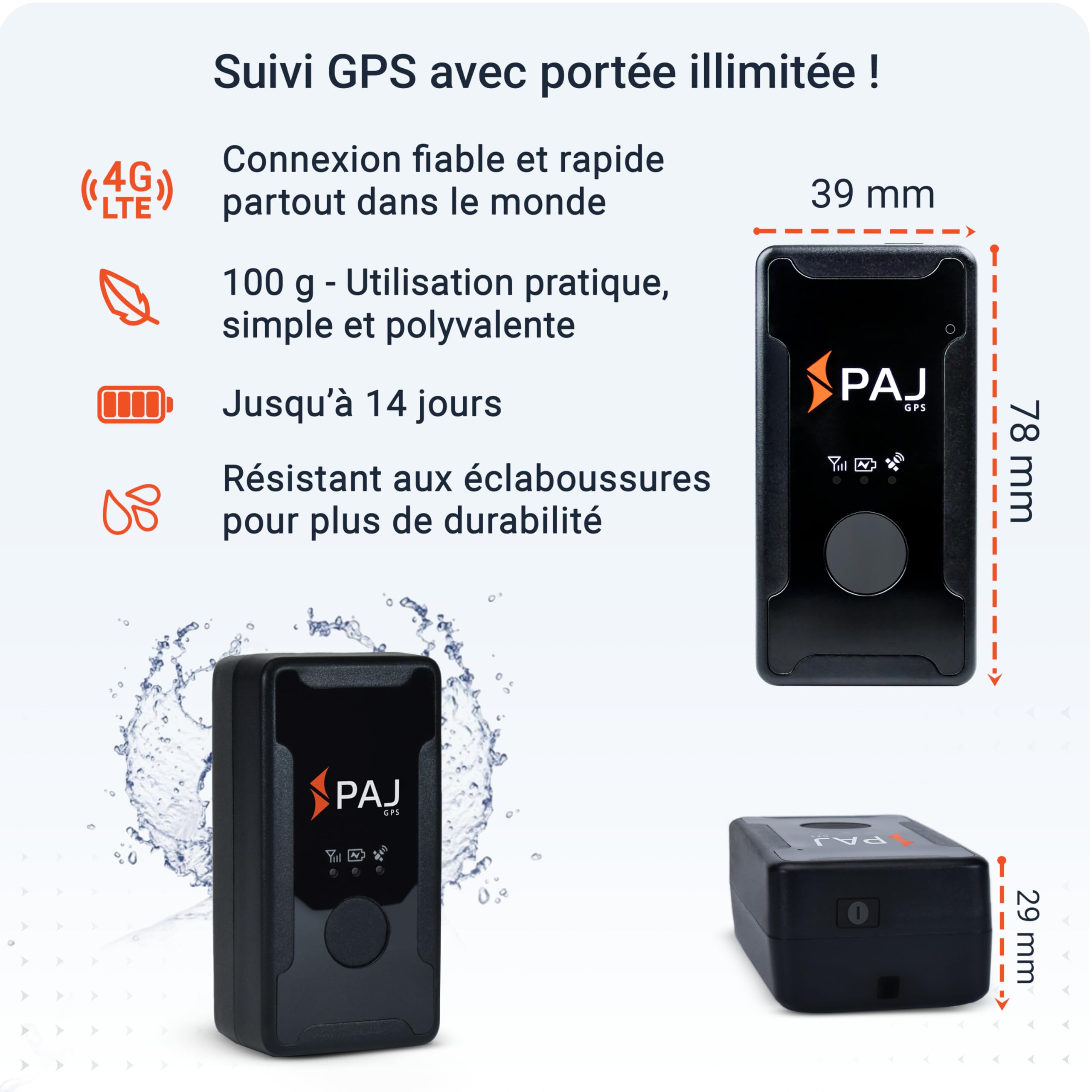 PAJ Easy Finder 4G - Mini Traceur GPS pour Seniors, Enfants et Soins Alzheimer - Bouton SOS, Messages vocaux, localisation en Temps réel - Autonomie Jusqu’à 14 Jours