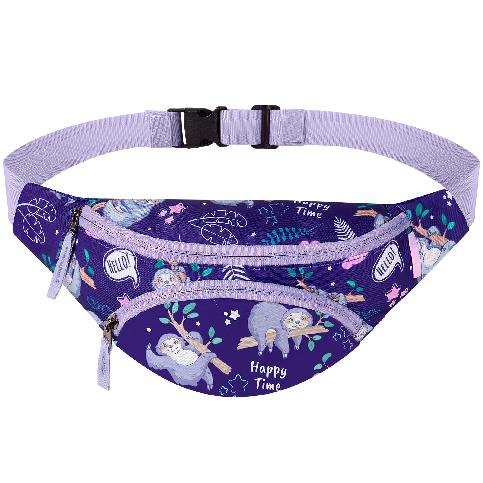 Choco Mocha Kids Fanny Pack for Girls, Toddler Belt Bag 2-4 4-6 Kid Waist Bag Outer for Little Girls age 6-9 8-12 Small Hip Pack (Sloth-Purple)