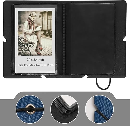 Miniatura 3 de Álbum de fotos de 28 bolsillos para cámaras instantáneas Fujifilm Instax Mini 70 7s 8 8+ 9 11 25 50s 90, Polaroid PIC 300, lomógrafos (azul marino)
