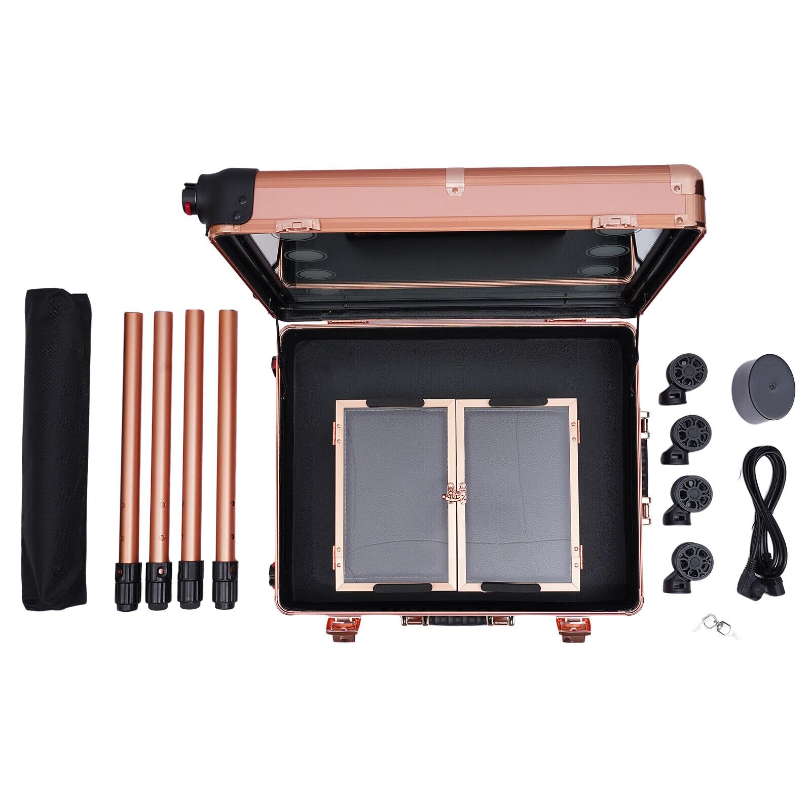 Valise Rolling Maquillage avec LED Miroir Éclairé Professionnel Hauteur réglable Aluminium Coffre À Maquillage et Bluetooth Valise De Maquillage Trolley pour Maquilleur，Esthéticiennes