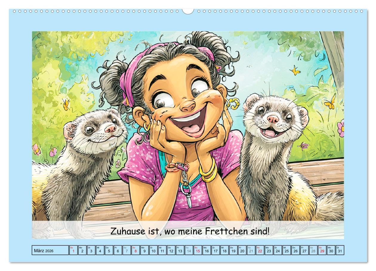 Frettchen. Lustige Cartoons und witzige Sprüche (hochwertiger Premium Wandkalender 2026 DIN A2 quer), Kunstdruck in Hochglanz: Lustige Cartoons über ... flauschig, fantastisch! (CALVENDO Tiere)
