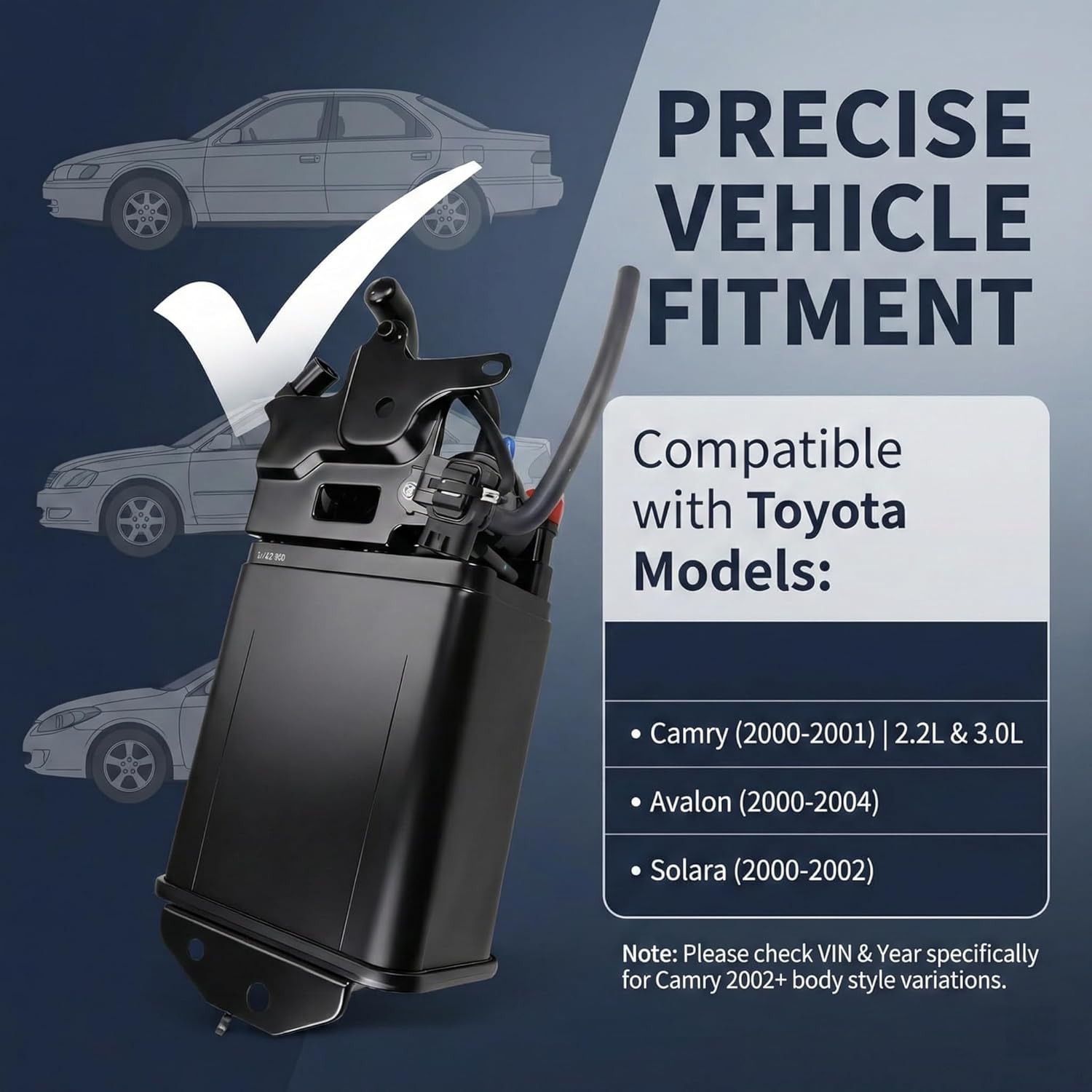 911-630 Vapor Canister Compatible with Toyota Camry Avalon Solara 2000-2004, Fixes Gas Smell & CEL,Charcoal Canister Replaces 7774006100