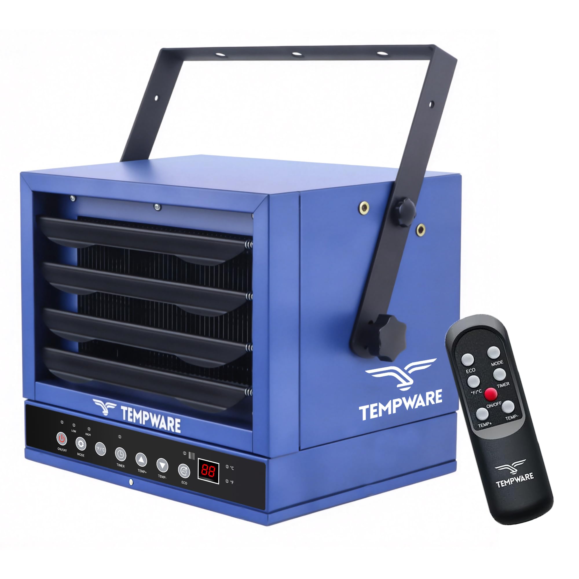 Fan-Forced Ceiling Mount Shop Heater with 3 heat settings, ECO Mode, 12H Timer, Overheat Protection, Digital Thermostat TEMPWARE 7500W Electric Garage Heater, 240V Hardwired Heater, 2026 Upgraded