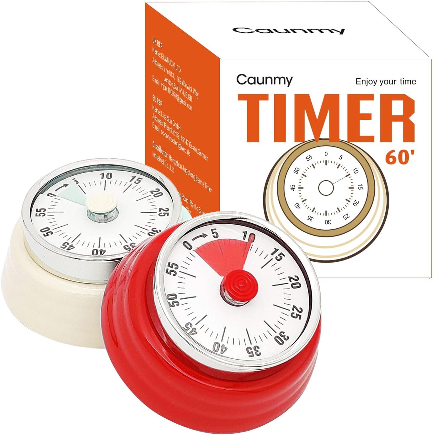 Mechanical Timer, Visual Countdown Timer, 60 Minutes Electronic Timer for Cooking, Classroom, Game, Study, Office, Magnetic Alarm Clock with Alarm Sound (Red & White)