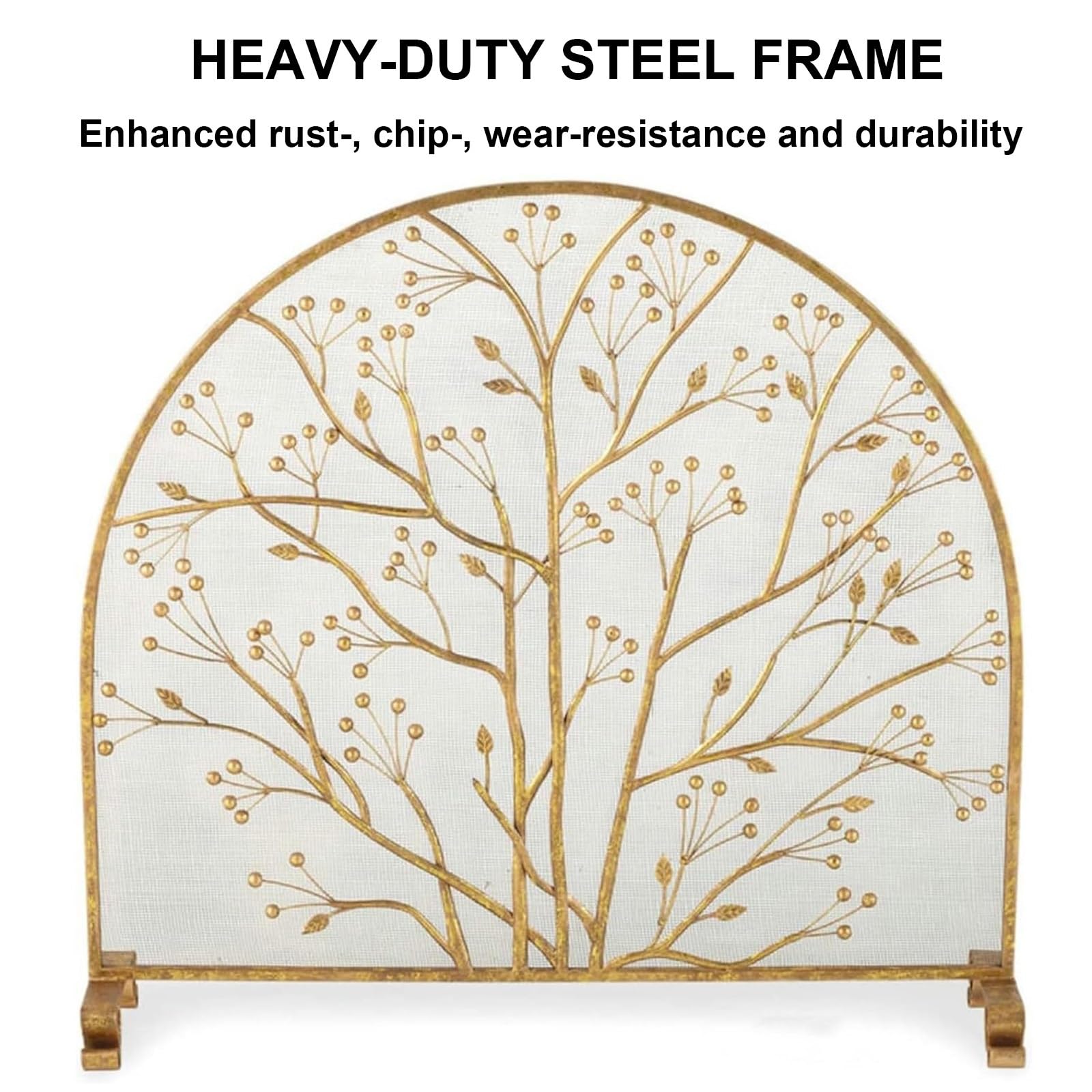 Parascintille/Griglia per Camino, 96x90x22 cm, in Ferro Battuto, Divisorio per Camino, per Arredamento Del Soggiorno(Gold)