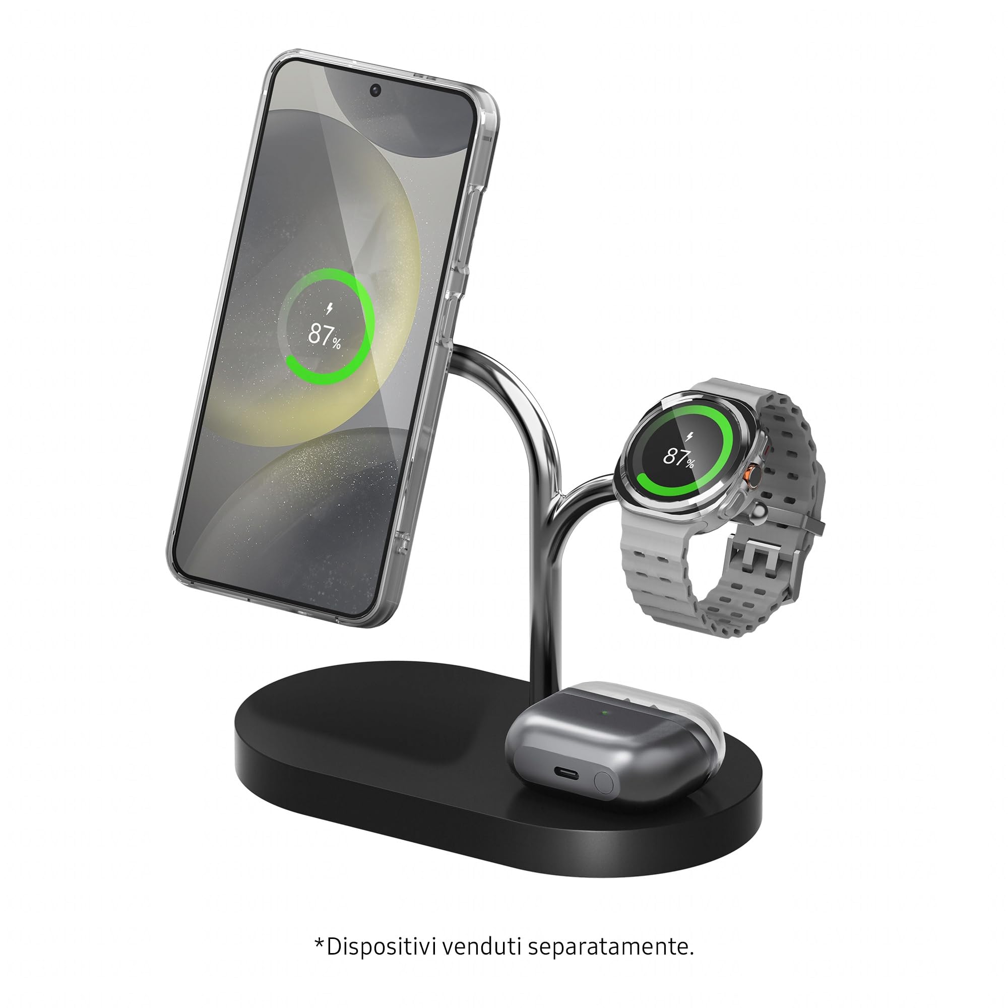 Wireless Charger Caricatore Wireless 3-in-1 con Ricarica Rapida 15W, Adattatore e cavo dati inclusi, per Galaxy Smartphone, Galaxy Smartwatch e Galaxy Buds, Black