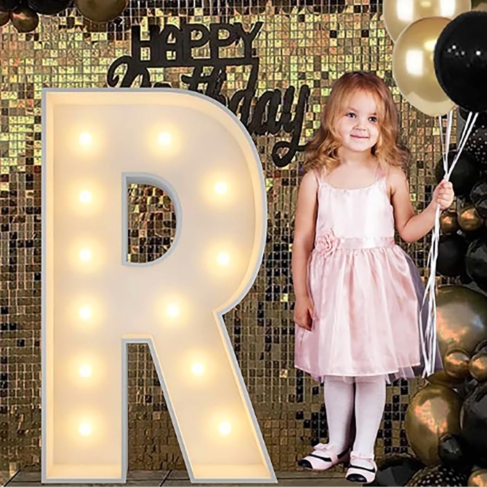 Hbbursts Girls R Alphabet Led Lights, 2.3/3.3/4Ft Large Words Marquee Cardboard Letters Lamps Fo Birthday Graduation Party Decorations Wedding Home Decoration(,120Cm/4Ft)