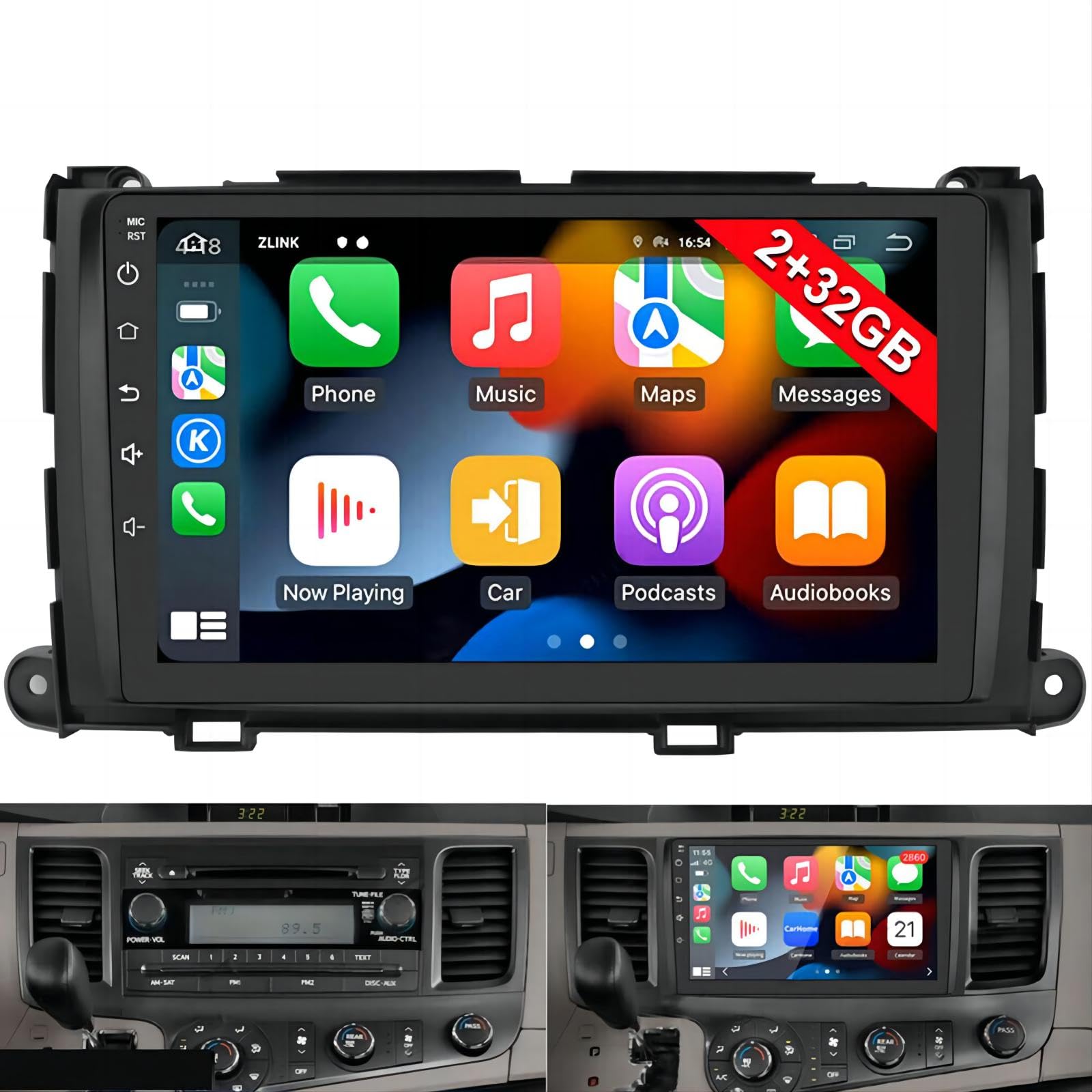 IKASEFU9 inch Android 13 Wireless CarPlay Android Auto Car Radio Receiver for Toyota Sienna 2010-2014, 2+32G Touch Screen Double Din Car Stereo with WiFi Bluetooth FM RDS GPS Navigation DSP SWC