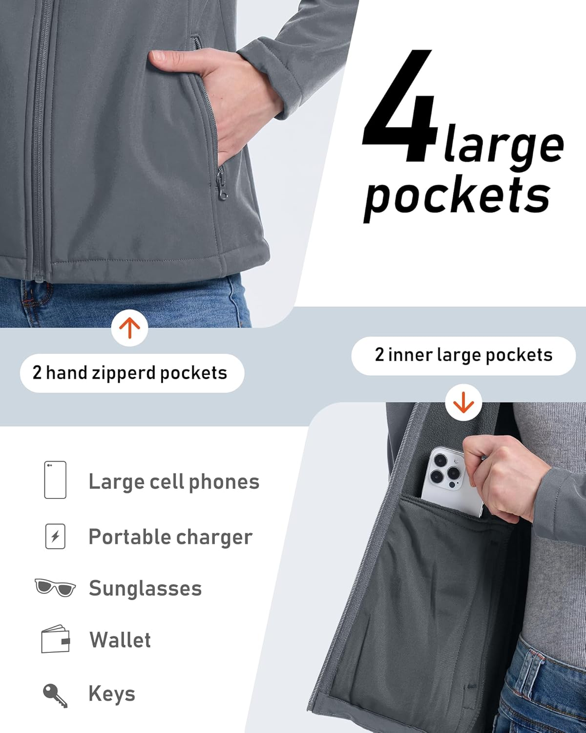 33,000ft Women's Lightweight Softshell Jacket Fleece Lined Windbreaker Waterproof Warm Jacket for Running Golf Hiking - Image 6