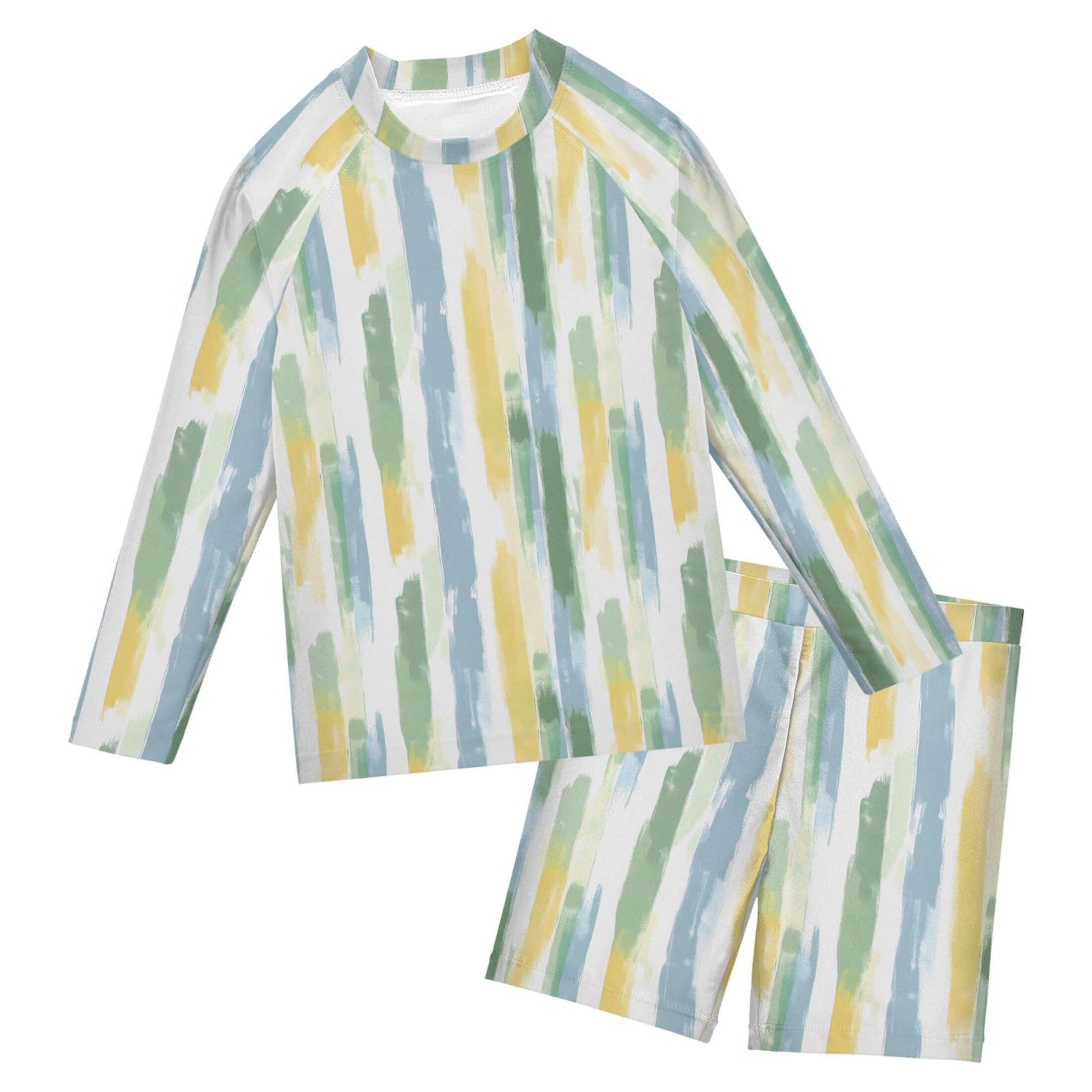 Tie-dye Yellow Green Baby Boys' Toddler Long Sleeved Rashguard Swim Bathing Suit Set B0403509