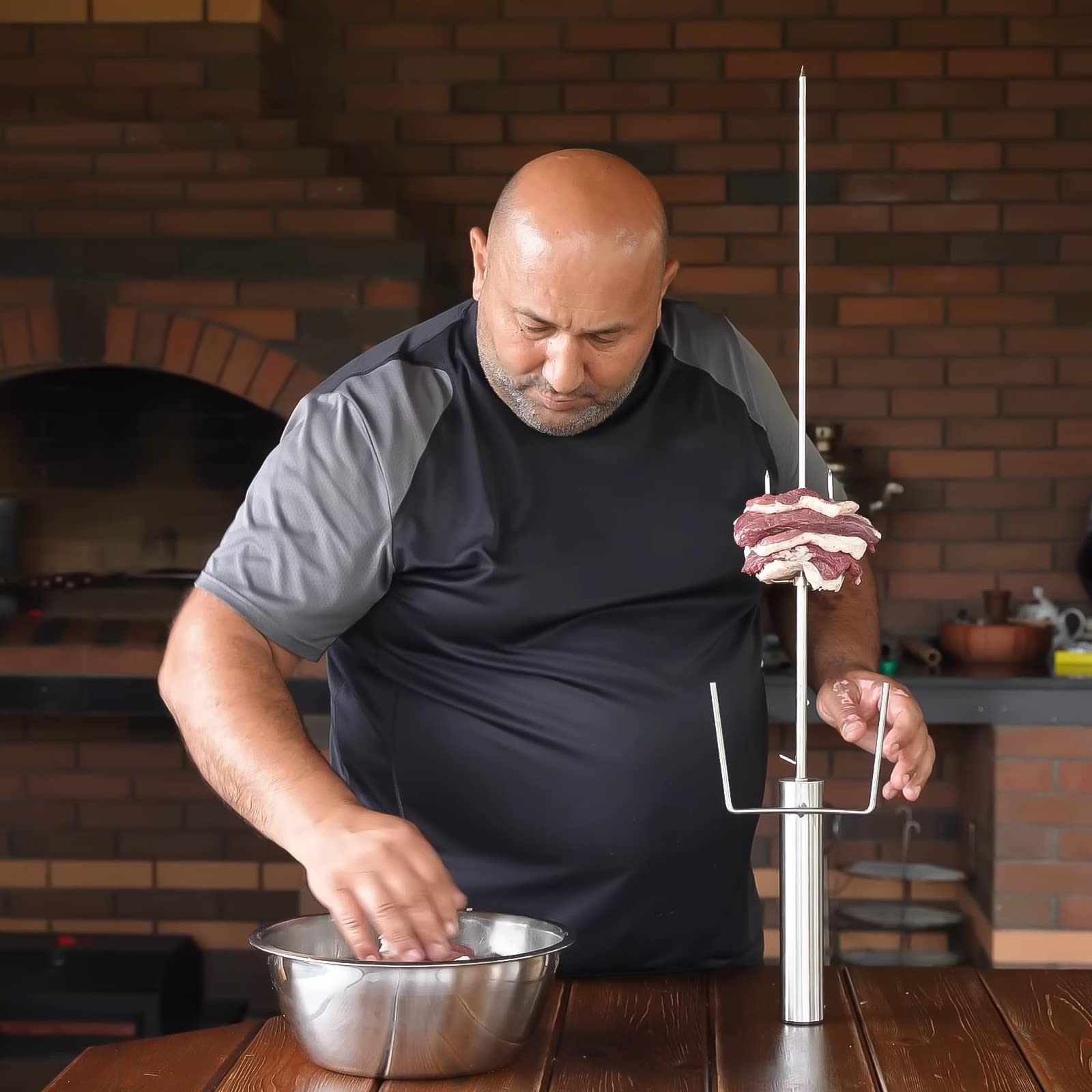 Kit girarrosto Universale con Motore Elettrico, Senza Fili, Lunghezza Regolabile, Alimentato a Batteria, Supporto per arrosto per Maiale, Pollo e Barbecue all'aperto