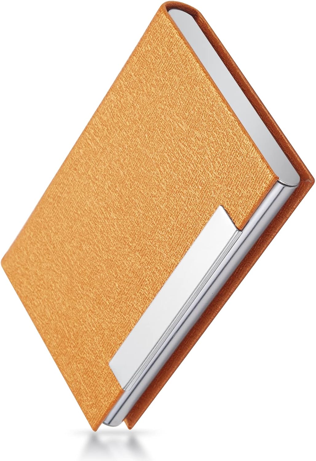 MAZYPO Business Card Holders - PU Leather & Stainless Steel Case, Slim Metal Holder with Magnetic Shut, Orange - Image 3