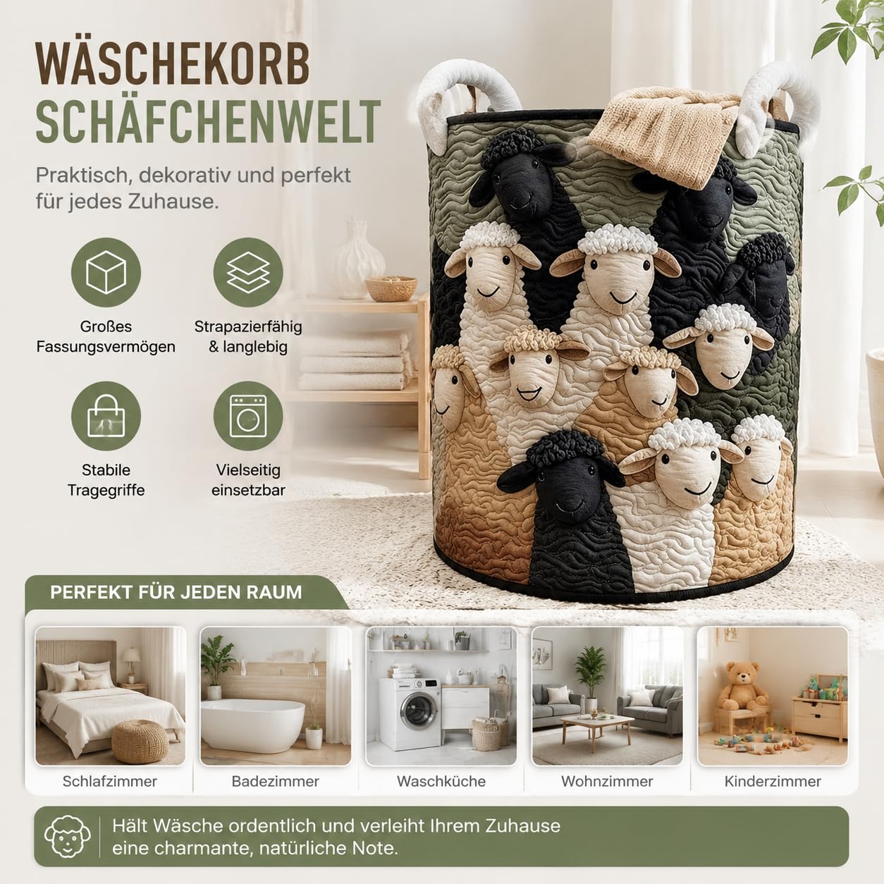WäSchekorb SchäFchenwelt, WäSchekorb Boho Mit Griff, Mit Viel Stauraum FüR Kleidung Und Spielzeug, Geeignet FüR Schlafzimmer Und WaschküChen (Sheep 01,S-14"*18")