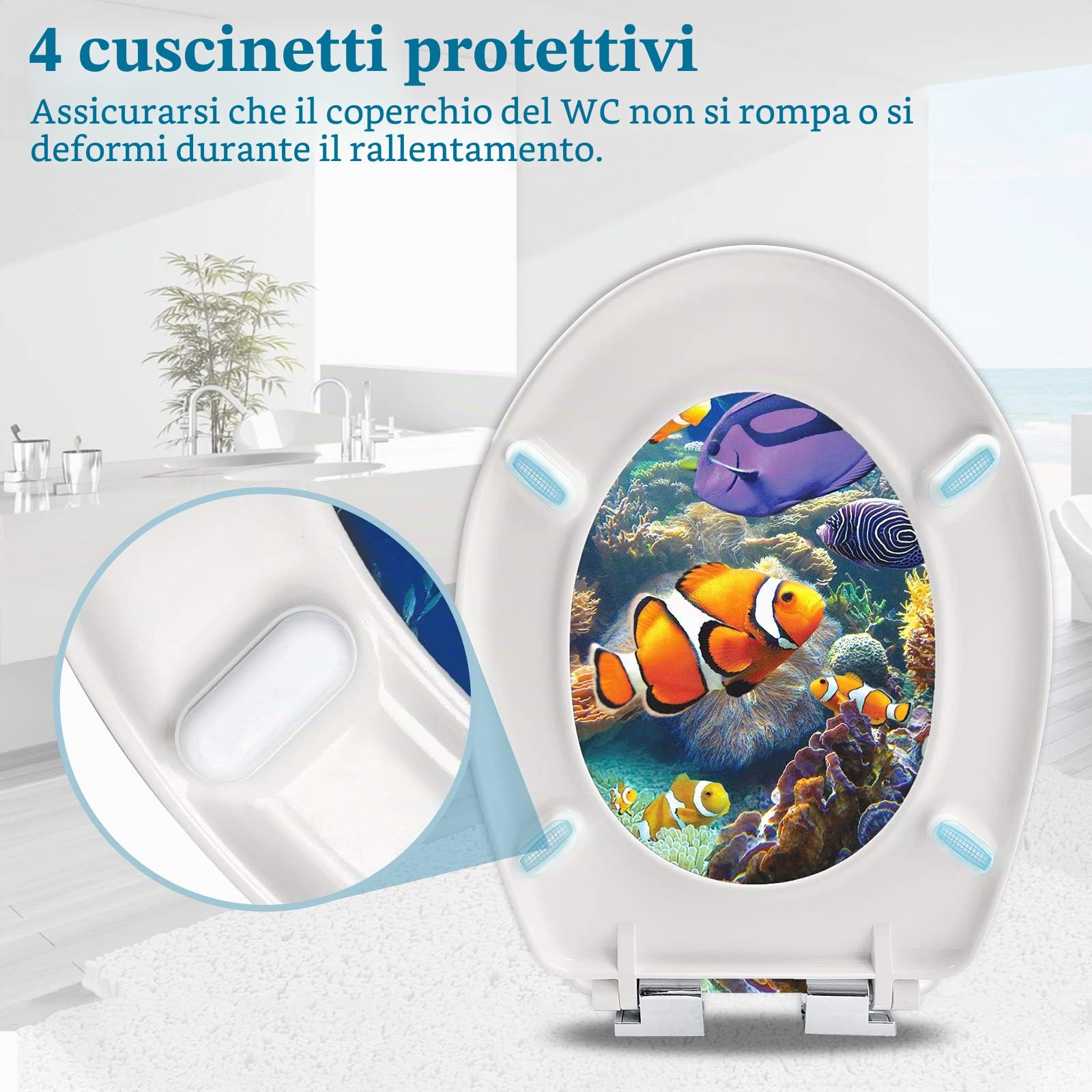 LARS360 Copriwater per Sedile WC, Sedile del Water, Forma Ovale Antibatterico Coperchio Toilet con Chiusura Ammortizzata (Stella Marina)