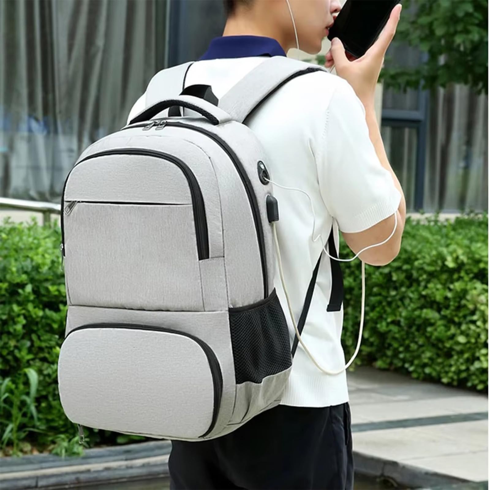 Zaino PC Portatile, Zaino da Viaggio con Borsa Termica Porta Pranzo con Porta USB, Laptop Zaino Lavoro Donna Uomo per Campeggio Viaggio - Nero