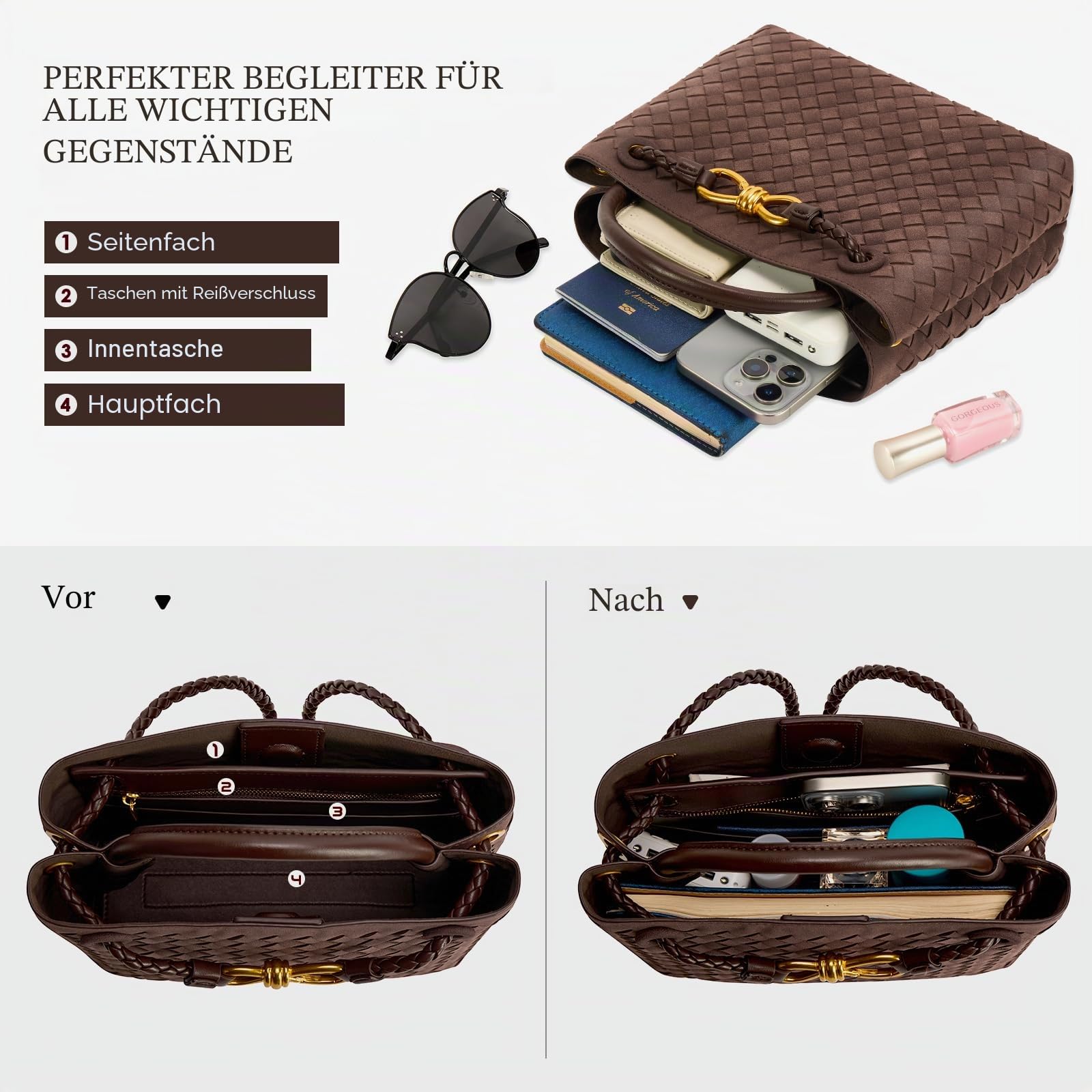 Gewebte Tragetasche für Damen, Leder, Schultertasche, Designer-Handtasche mit Tragegriff oben