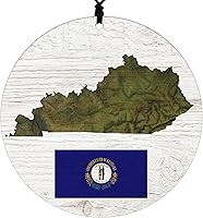 Vista 14 de New York Christmas Ornament - Rustic Design Featuring State Flag and Terrain Map - 2026 Hanging Acrylic Disc Decoration for Tree - Unique and Home