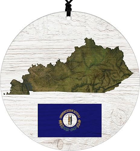 Kentucky Christmas Ornament - Rustic Style Featuring State Flag and Terrain Map - 2024 Acrylic Tree Decoration - Holiday Gift and Home Decor
