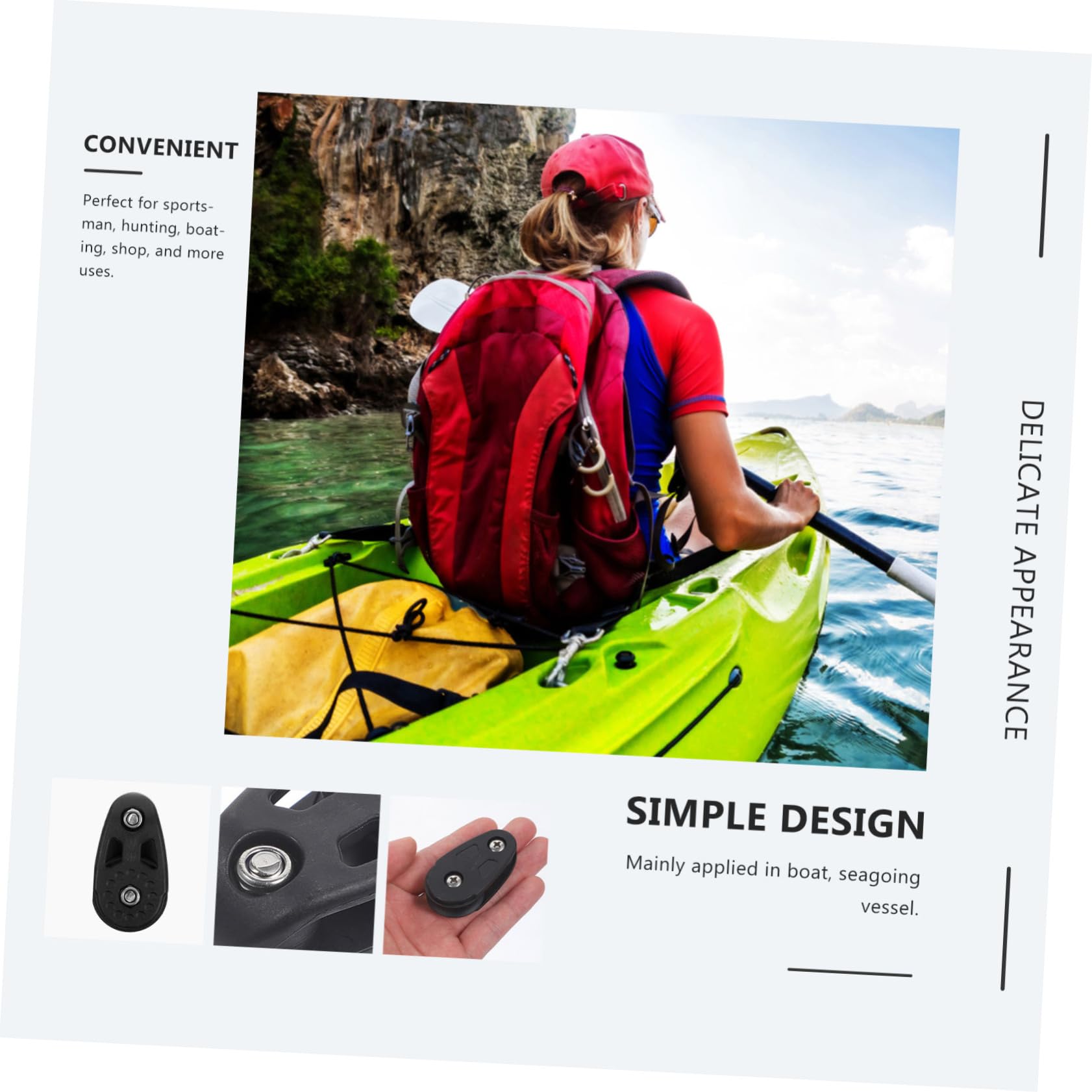 Outanaya Nylon Sailboat Single Pulley Anchor Rope Clip Accessories for Kayak Canoe High Strength Rotating Bearing Pulley