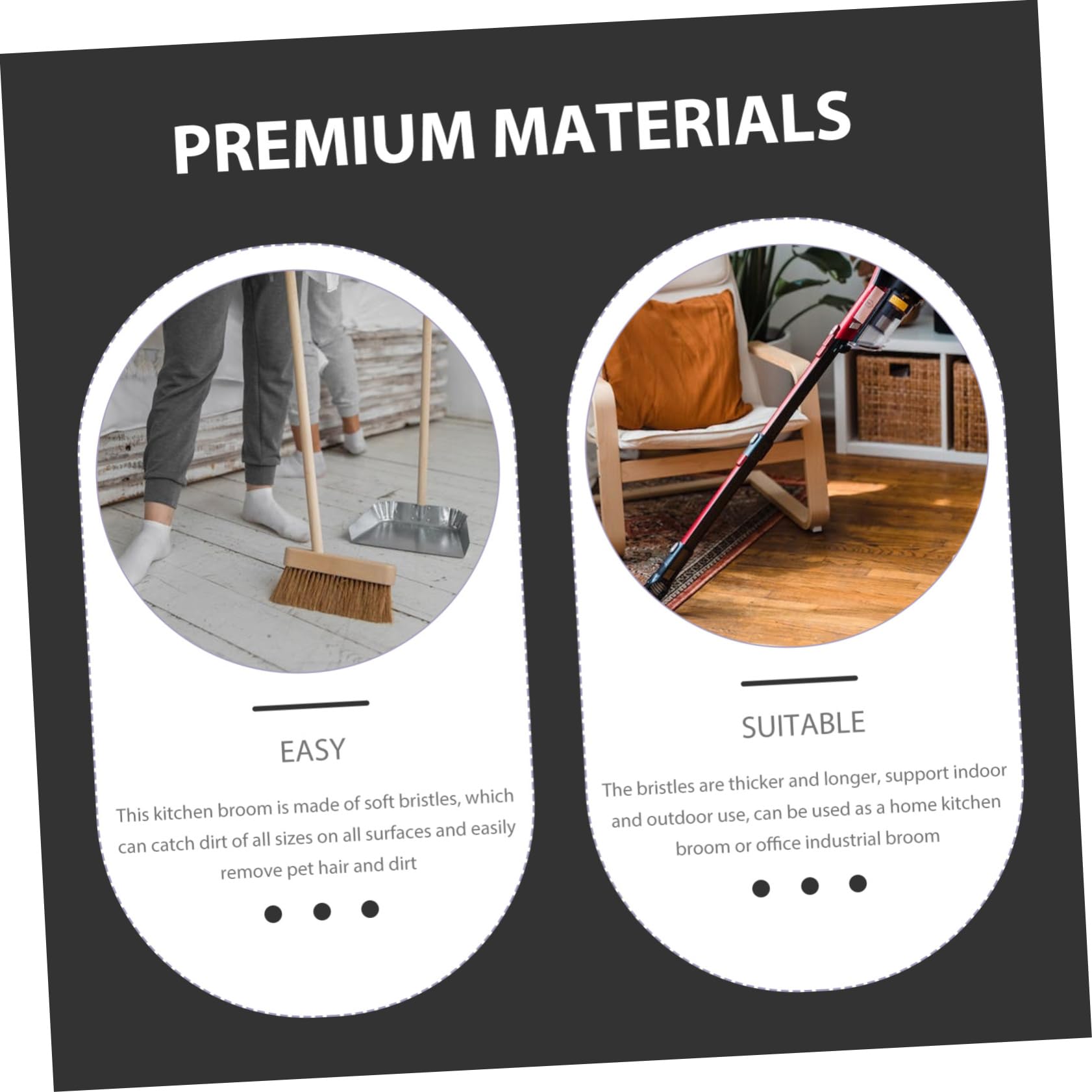 CIYODO Whisk Duster Brush Broom Wood Bristle Carpet Sweeper for Home Cleaning Long Handle Soft Bristle Cleaning Brush Stainless Steel Pole White Bristles