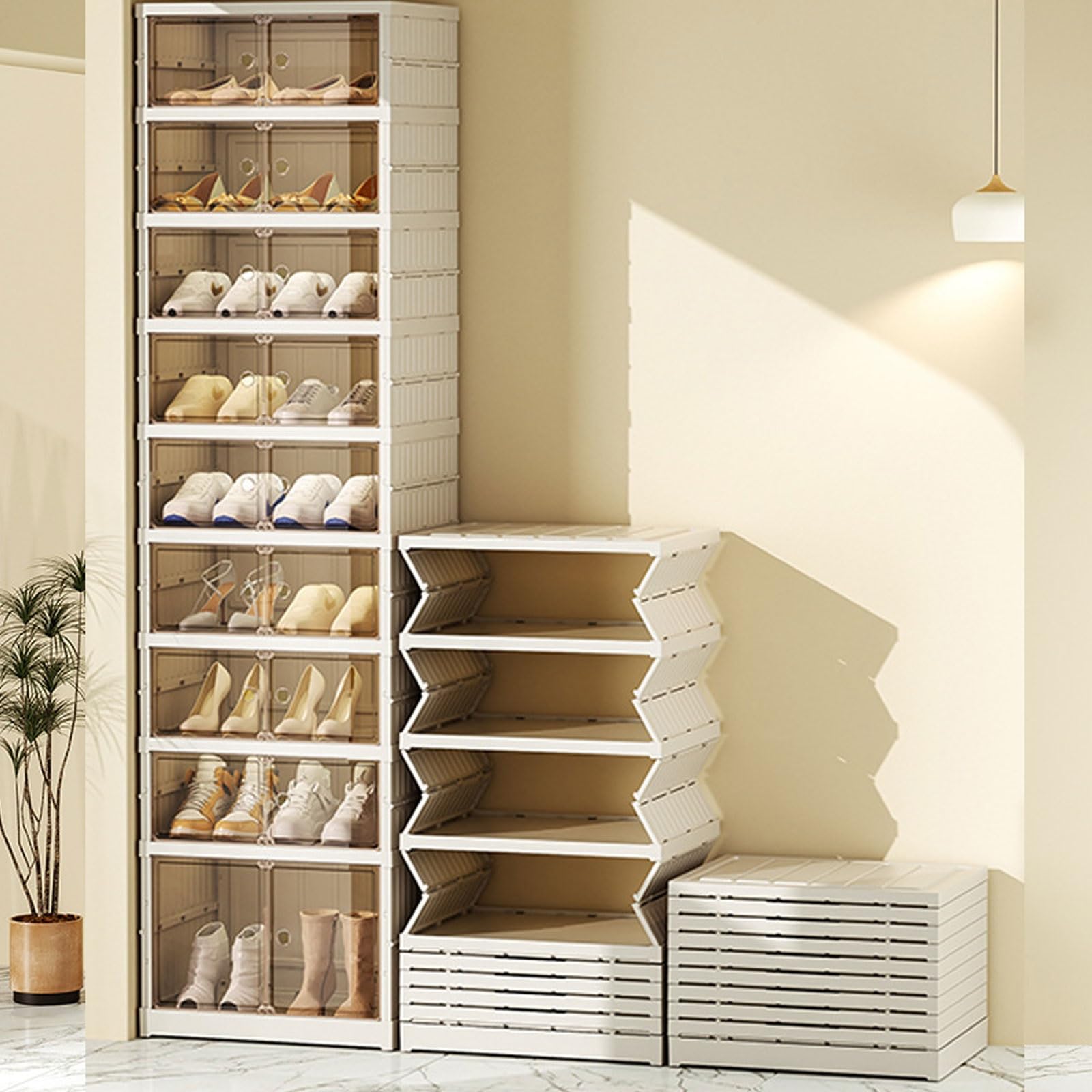 Scarpiera Salvaspazio In Plastica Trasparente, Slim All-in-One Senza Installazione, Componibile Adatta Per Soggiorno, Guardaroba (87*34.5*169CM)