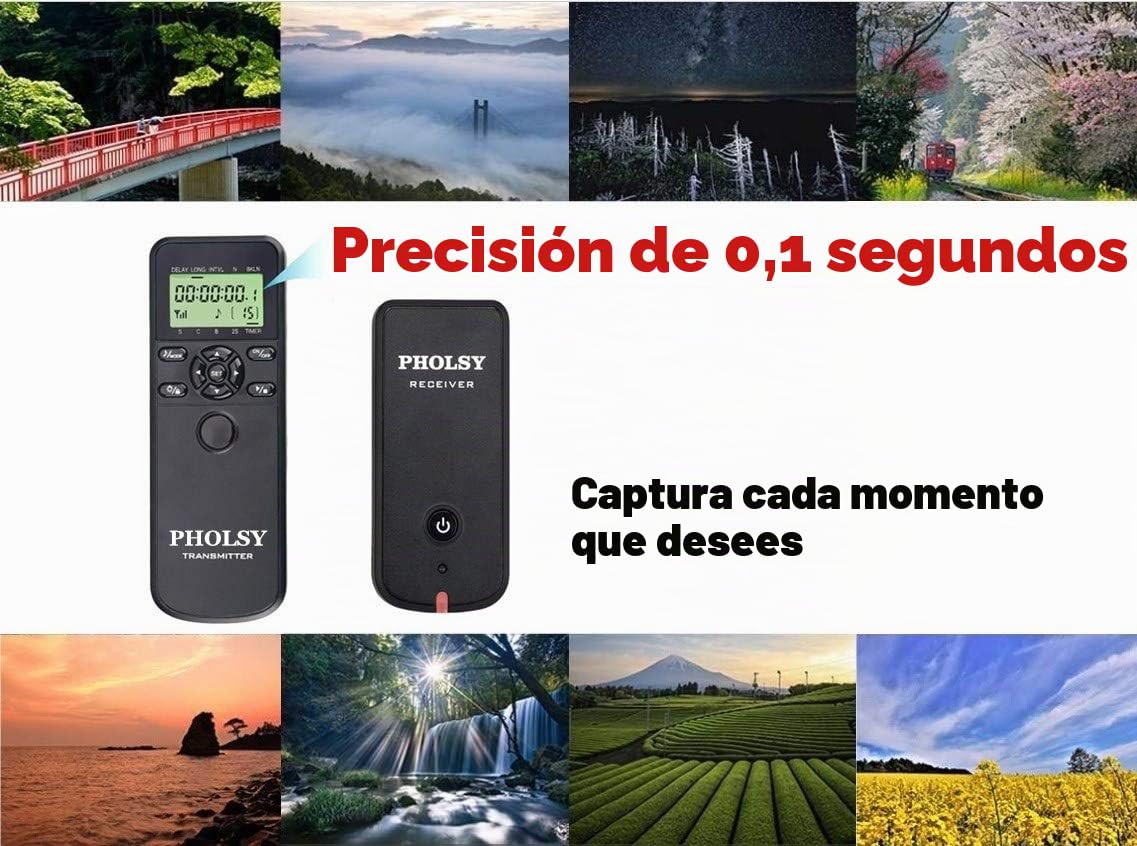 PHOLSY Inalámbrico Temporizador Cámara Mando a Distancia Disparador HDR y Intervalómetro para Canon R100 R8 R6ii R7 R10 90D 250D 850D; para OM-1 EM1X EM1ii EM5iii; para Fuji GFX50Sii XT3 XT4 XT5 XT30