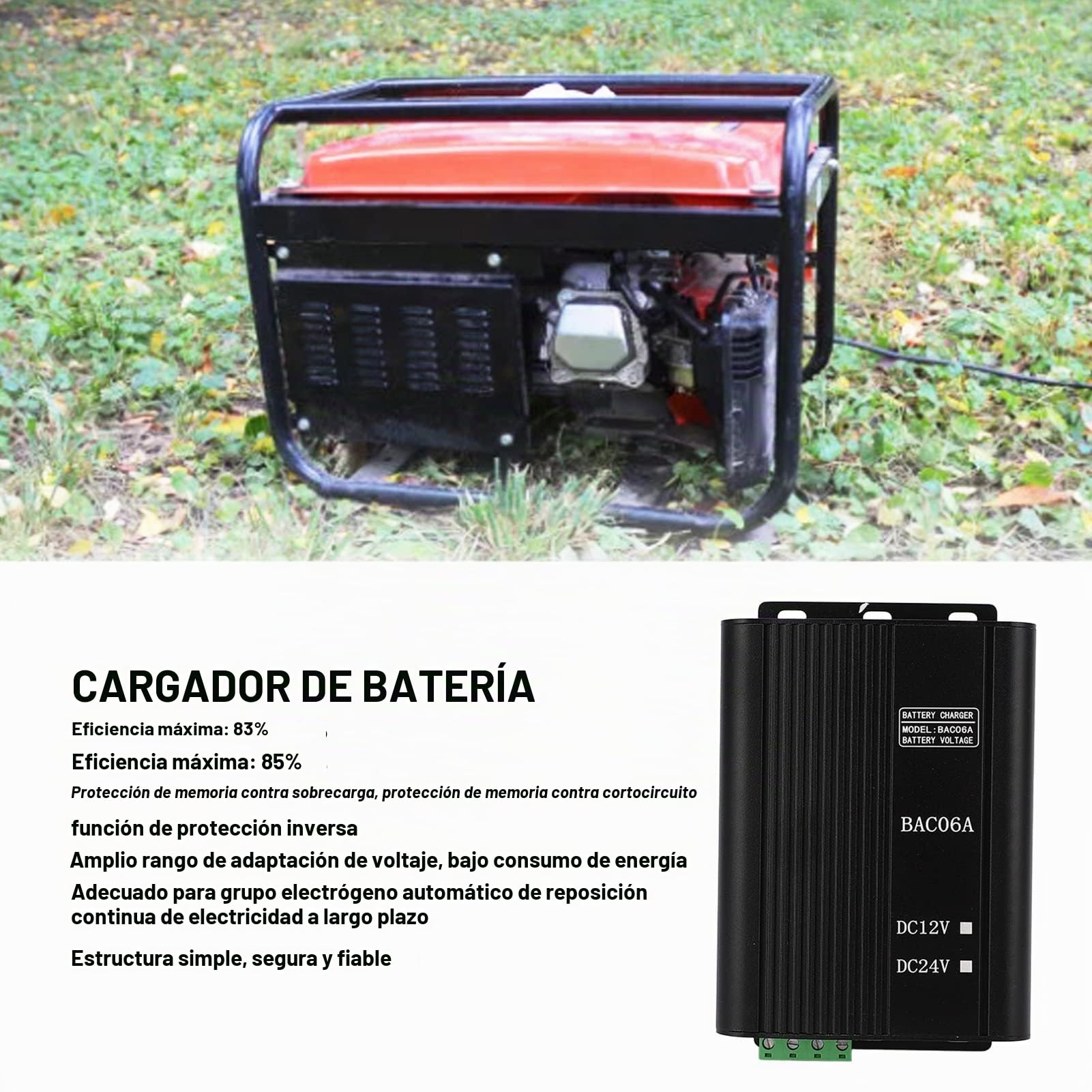 Generador Cargador Automático de Batería, Grupo Electrógeno Diesel de 10 Amperios para Automóvil/Camión, Inversor de Batería, Controlador de Carga Ajustable, Entrada CA 95-280 V, Salida CC (12 V)
