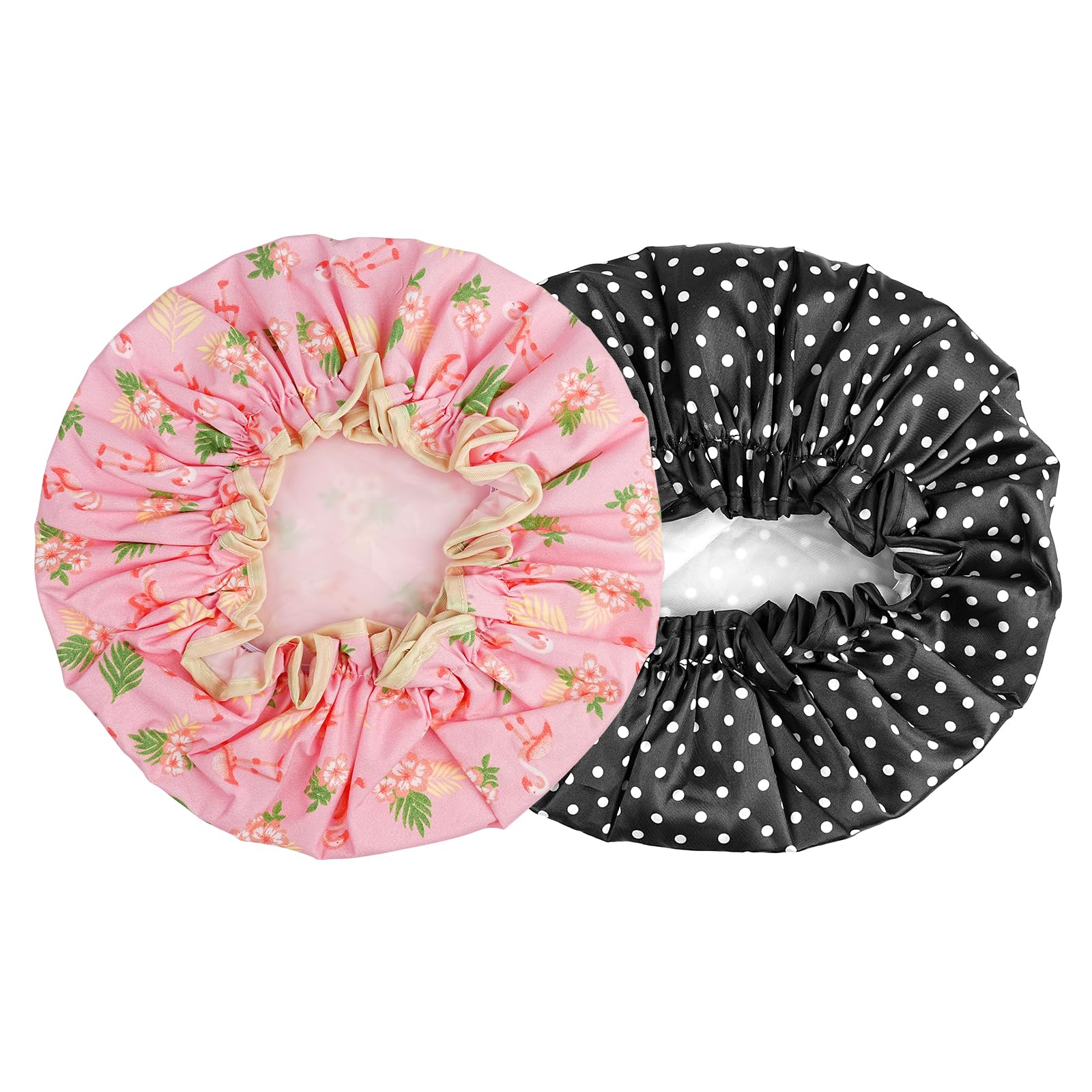 2 Packs Shower Caps for Women KissDate Waterproof Reusable Elastic Bath Cap Shower Cap for Women Long Hair Shower Spa Salon Accessories (Black - Image 3