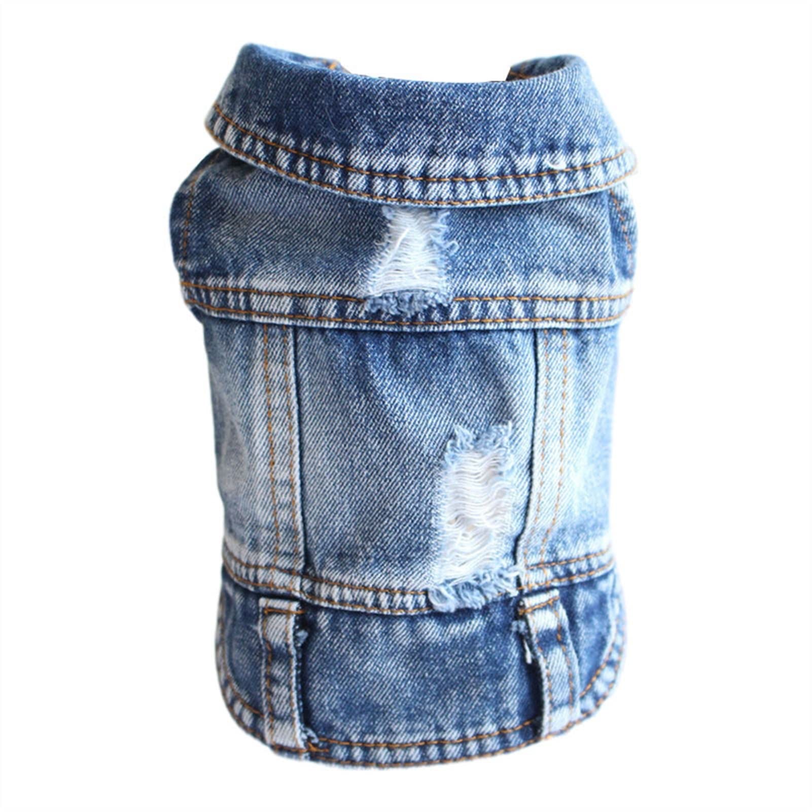Vêtement pour petit chien et chat pour les balades d'automne, Manteau cowboy en jean bleu