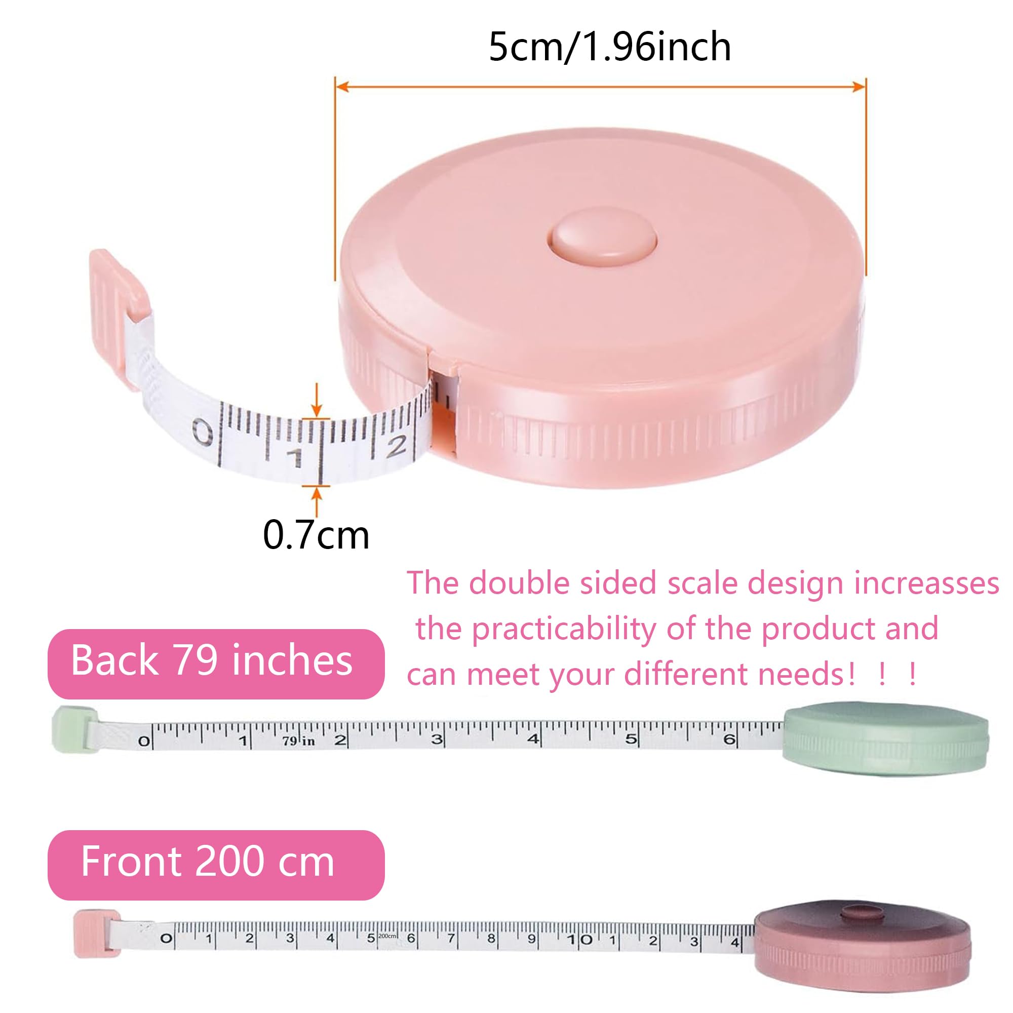 Pack of 3 Tape Measure Body Tailor Tape Measure Retractable Mini Tape Measure Body Measuring Tape Sewing Measuring Tape for Measuring Length Chest - Image 2