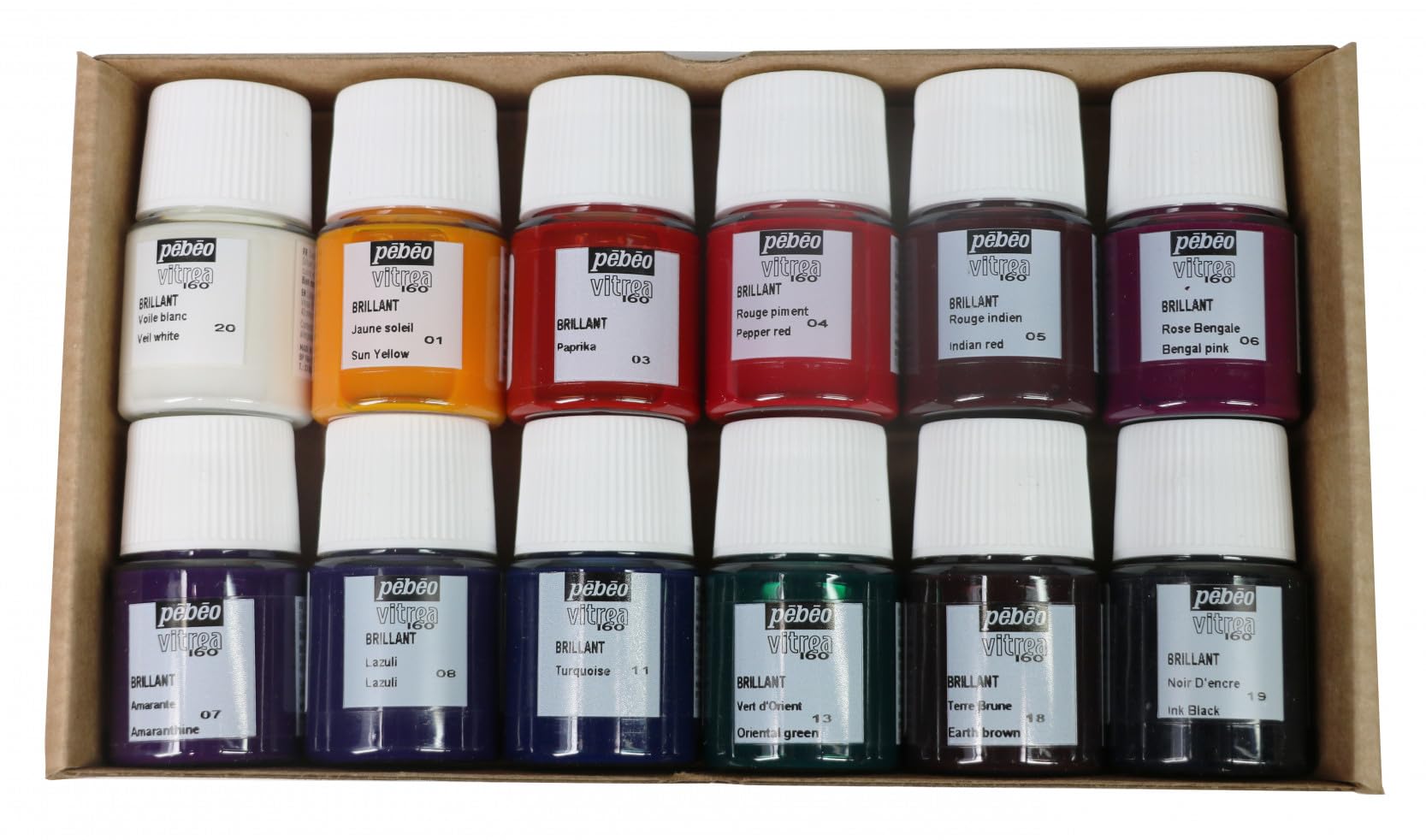 Pebeo Vitrea 160 - Vernice per vetro, colori assortiti, confezione da 12