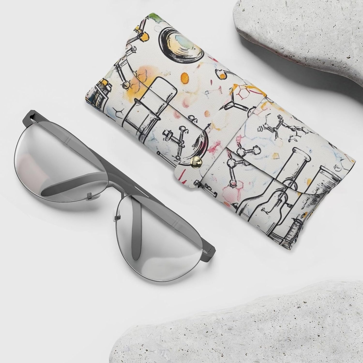 Chemistry Print Print Glasses Case for Women Men Kids - Cute PU Leather Eyeglasses Case